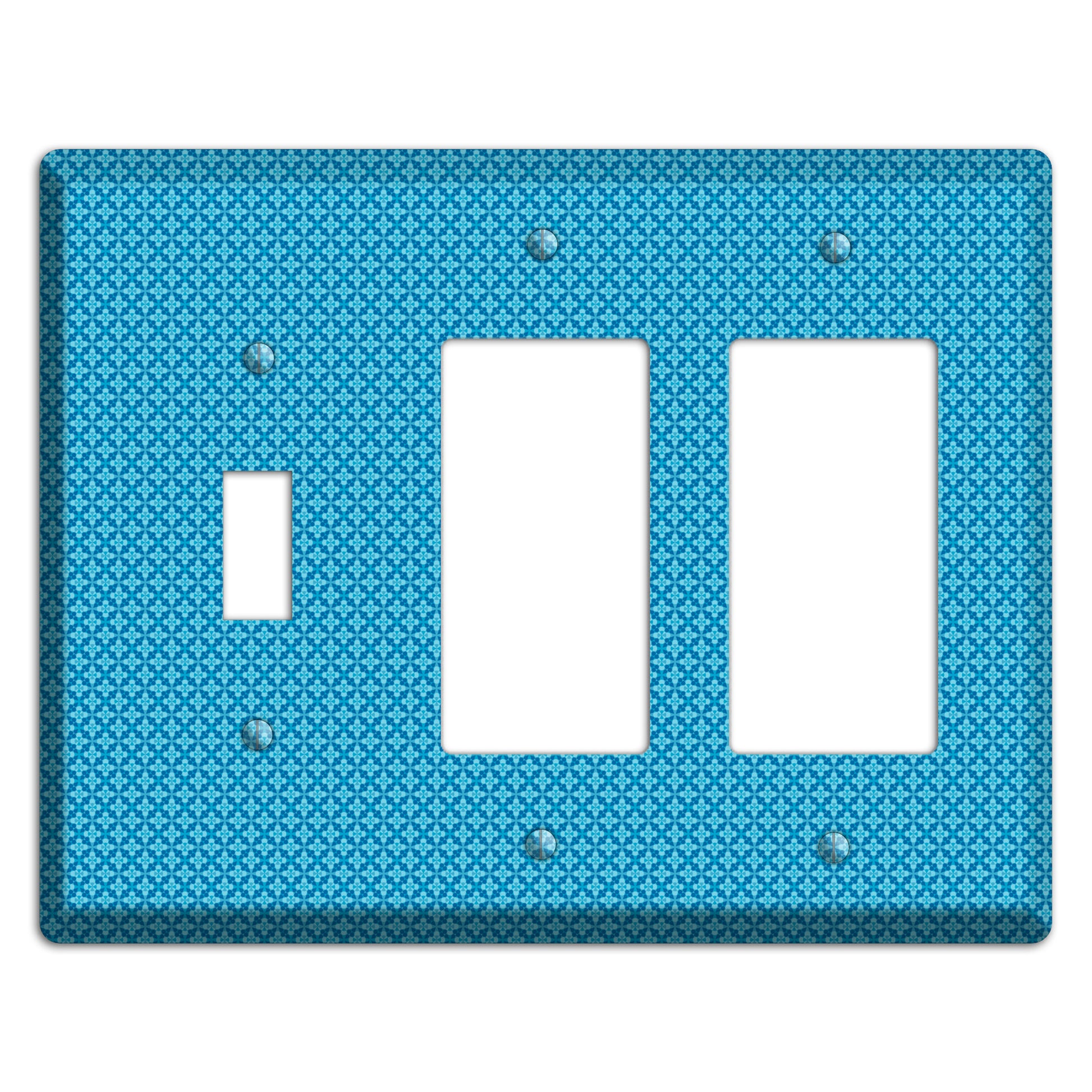 Multi Blue Checkered Quatrefoil Toggle / 2 Rocker Wallplate