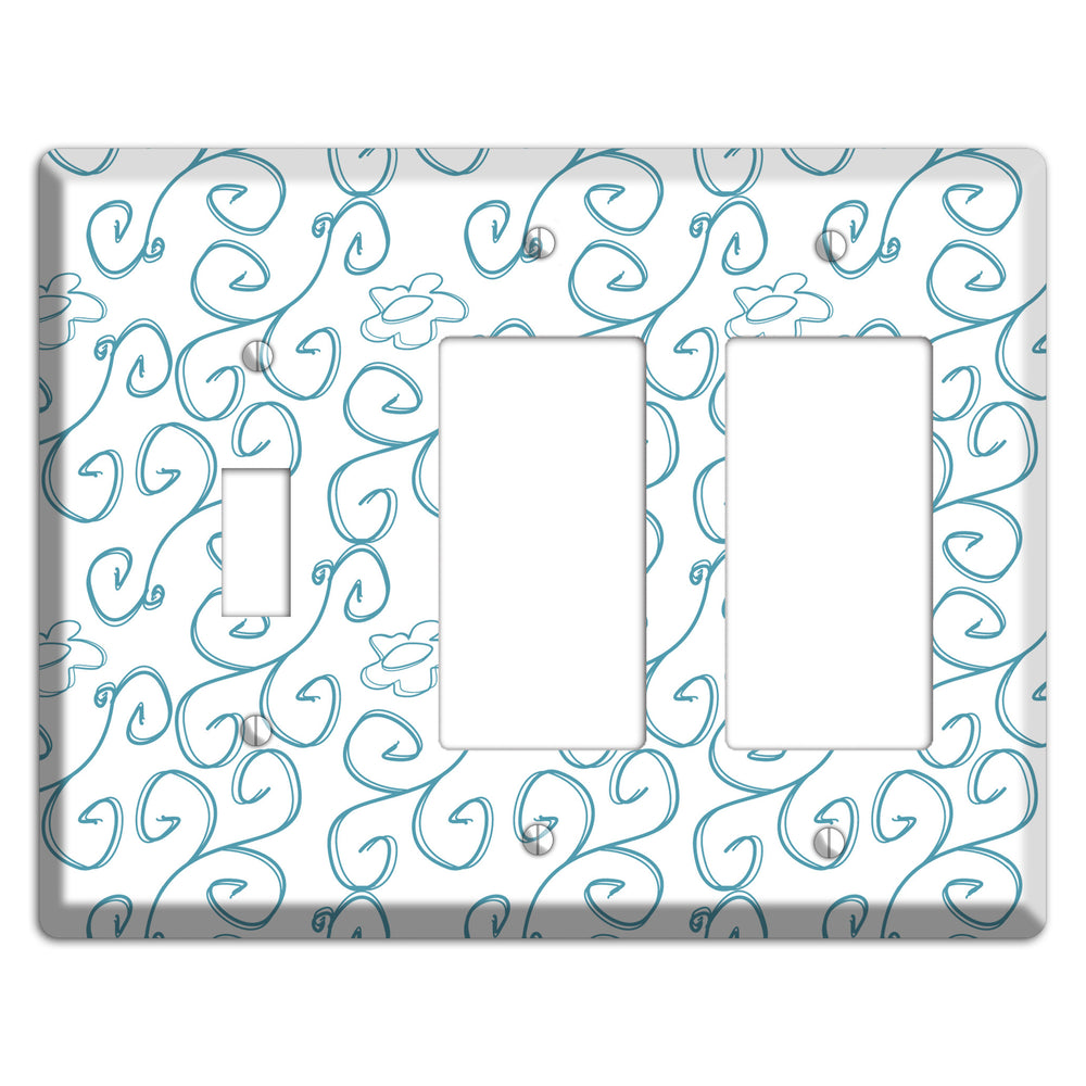 Blue Scroll Flower Contour Toggle / 2 Rocker Wallplate