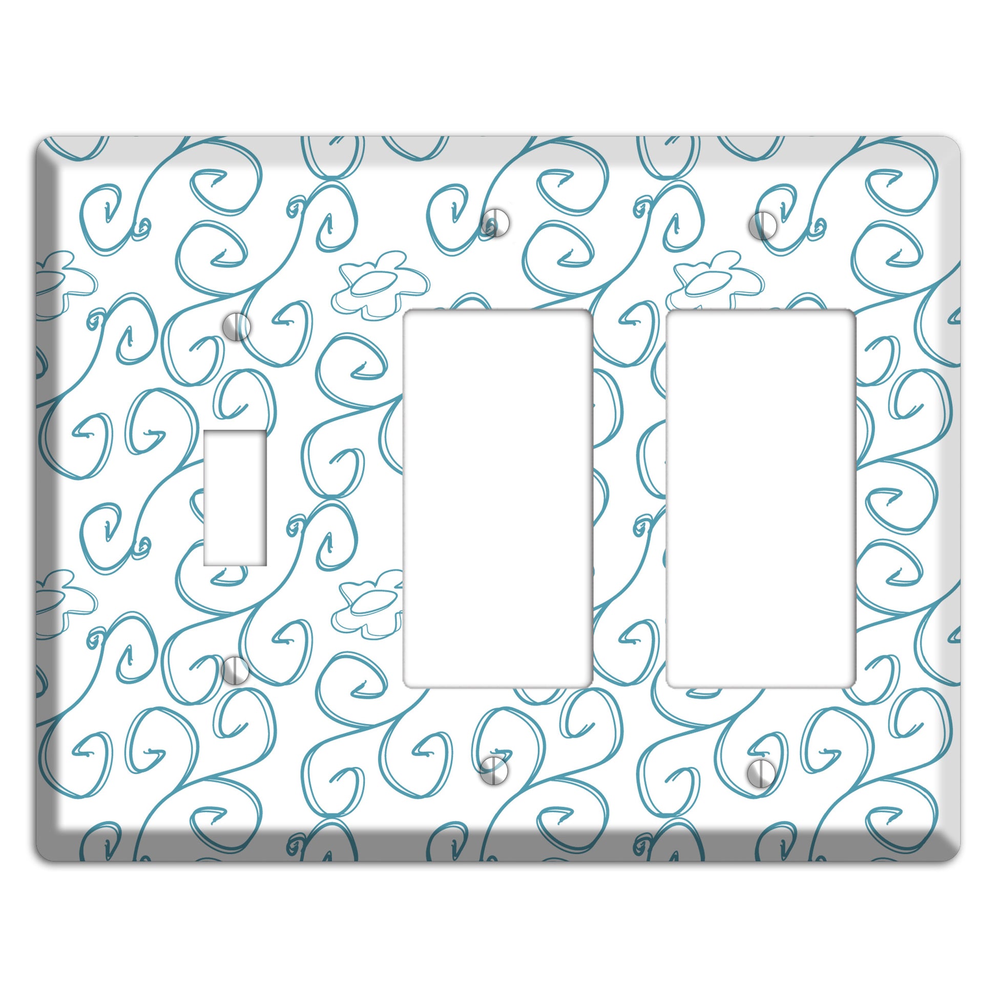 Blue Scroll Flower Contour Toggle / 2 Rocker Wallplate