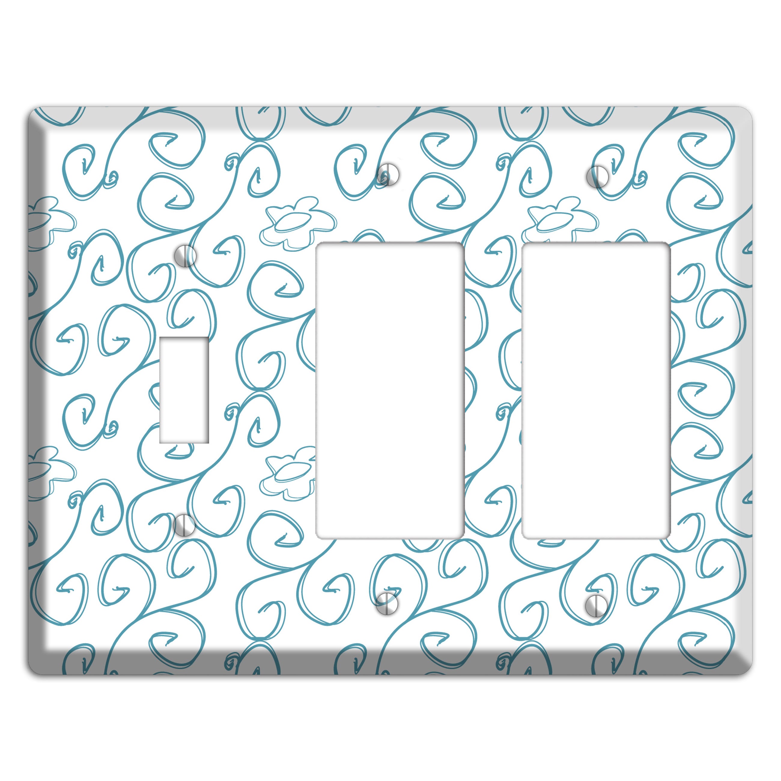 Blue Scroll Flower Contour Toggle / 2 Rocker Wallplate