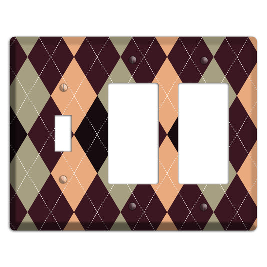 Beige and Brown Argyle Toggle / 2 Rocker Wallplate