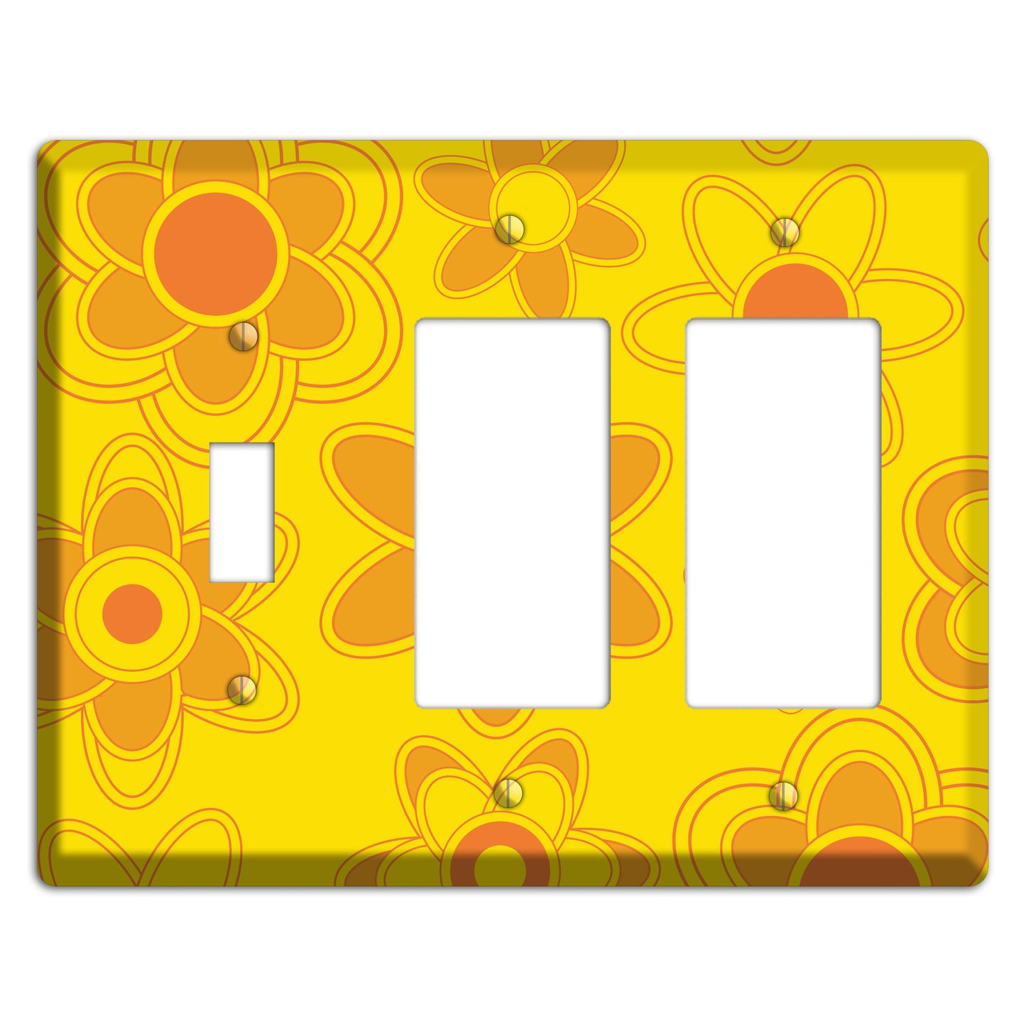 Yellow with Orange Retro Floral Contour Toggle / 2 Rocker Wallplate