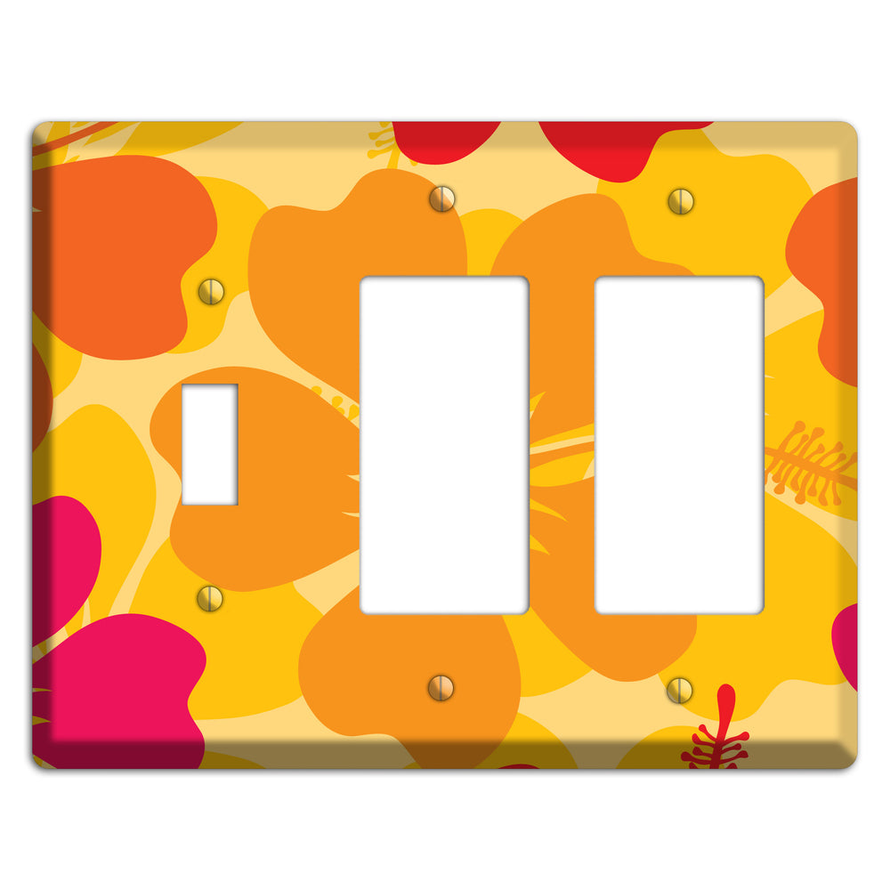 Orange Retro Flowers 2 Toggle / 2 Rocker Wallplate