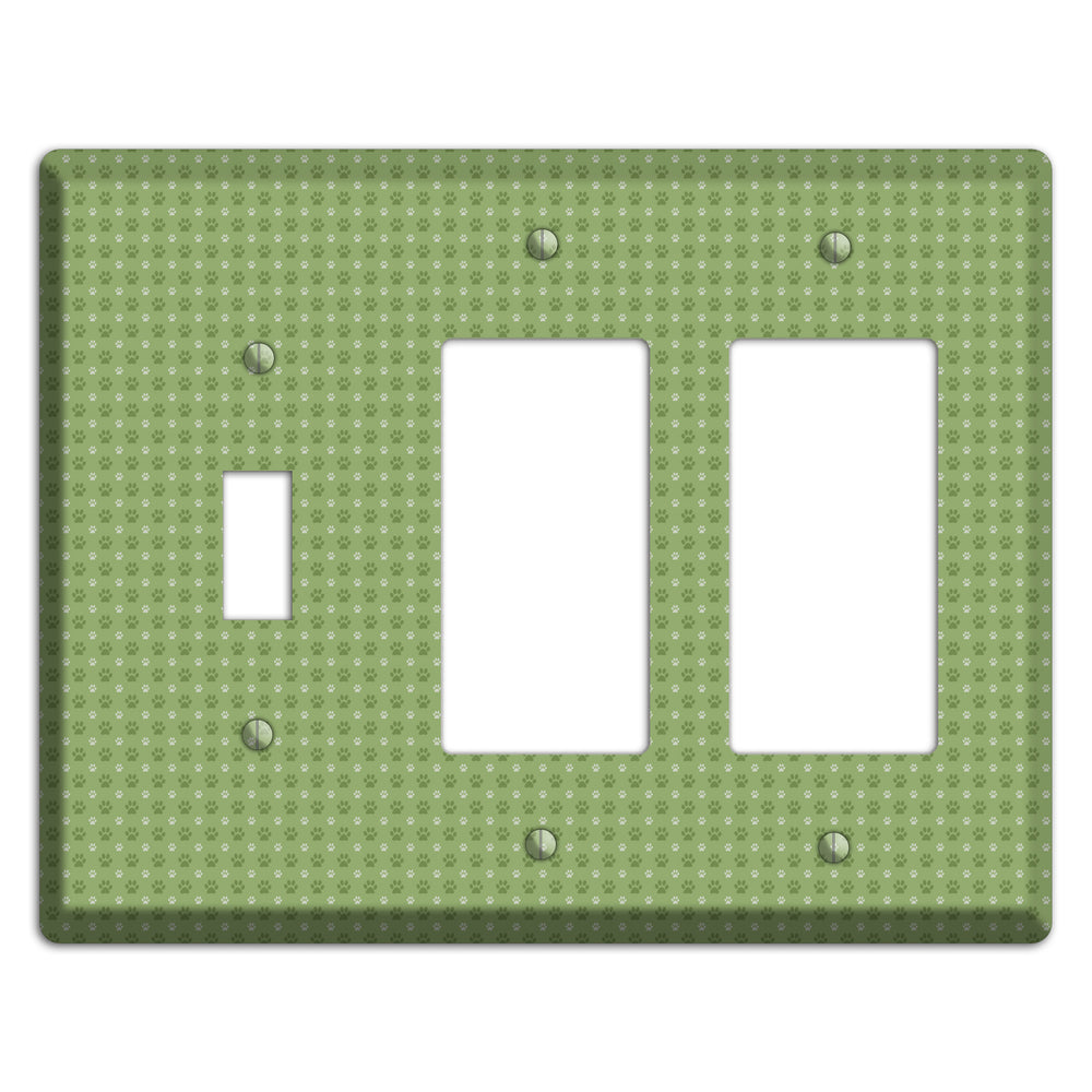 Green Paw Prints Toggle / 2 Rocker Wallplate