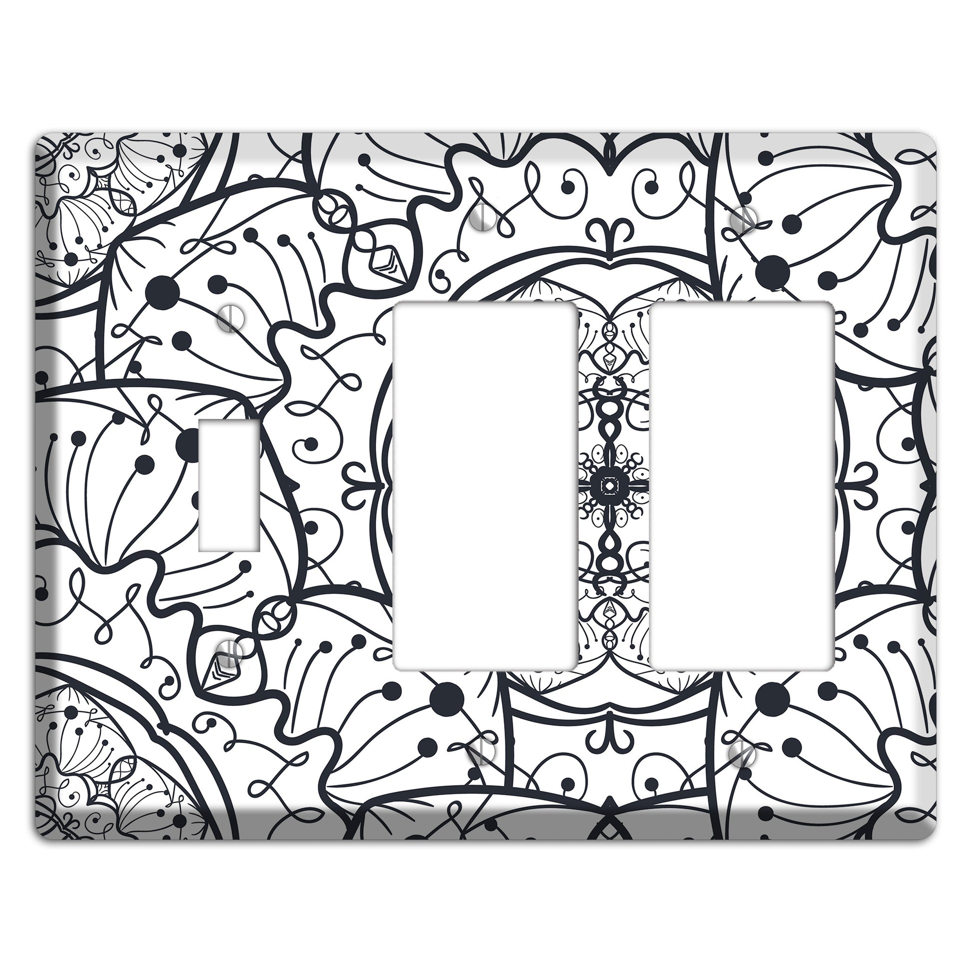 Mandala Black and White Style M Cover Plates Toggle / 2 Rocker Wallplate
