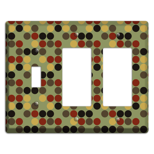 Olive with Red Brown Black Offset Dots Toggle / 2 Rocker Wallplate