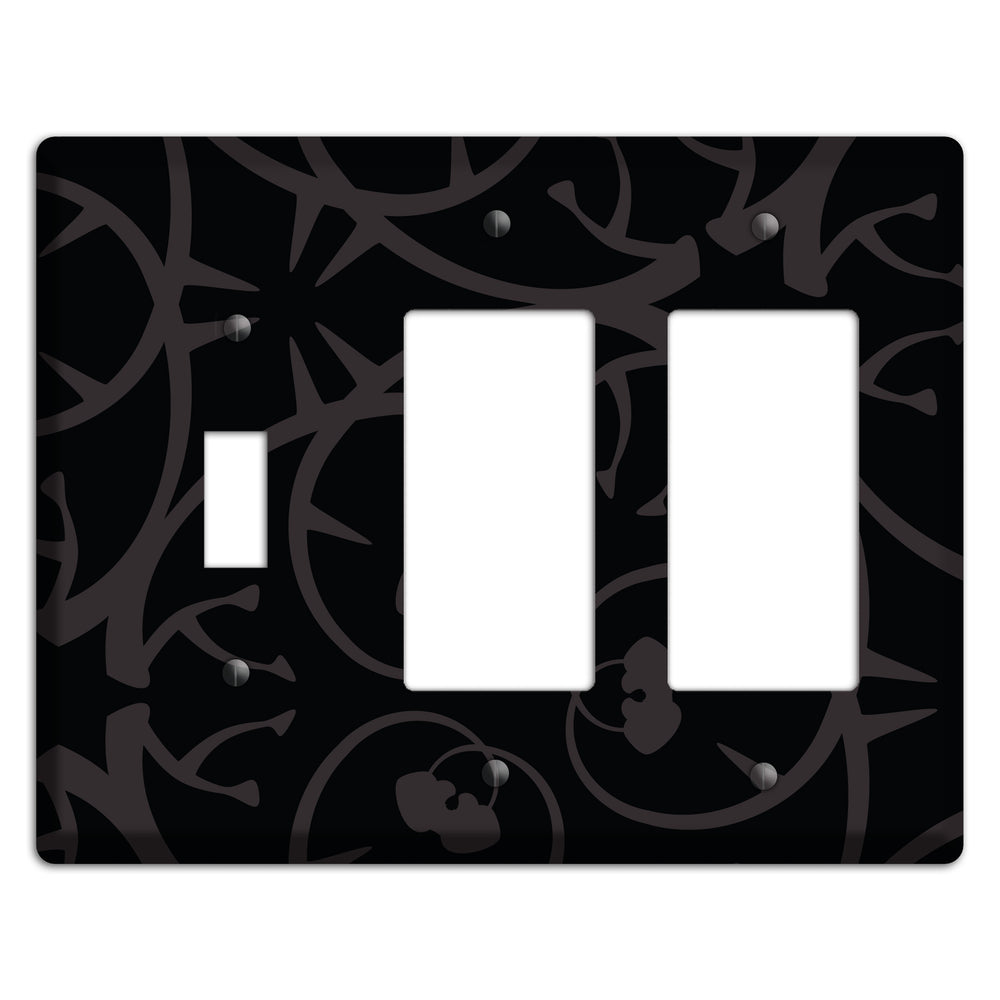 Black with Grey Abstract Swirl Toggle / 2 Rocker Wallplate