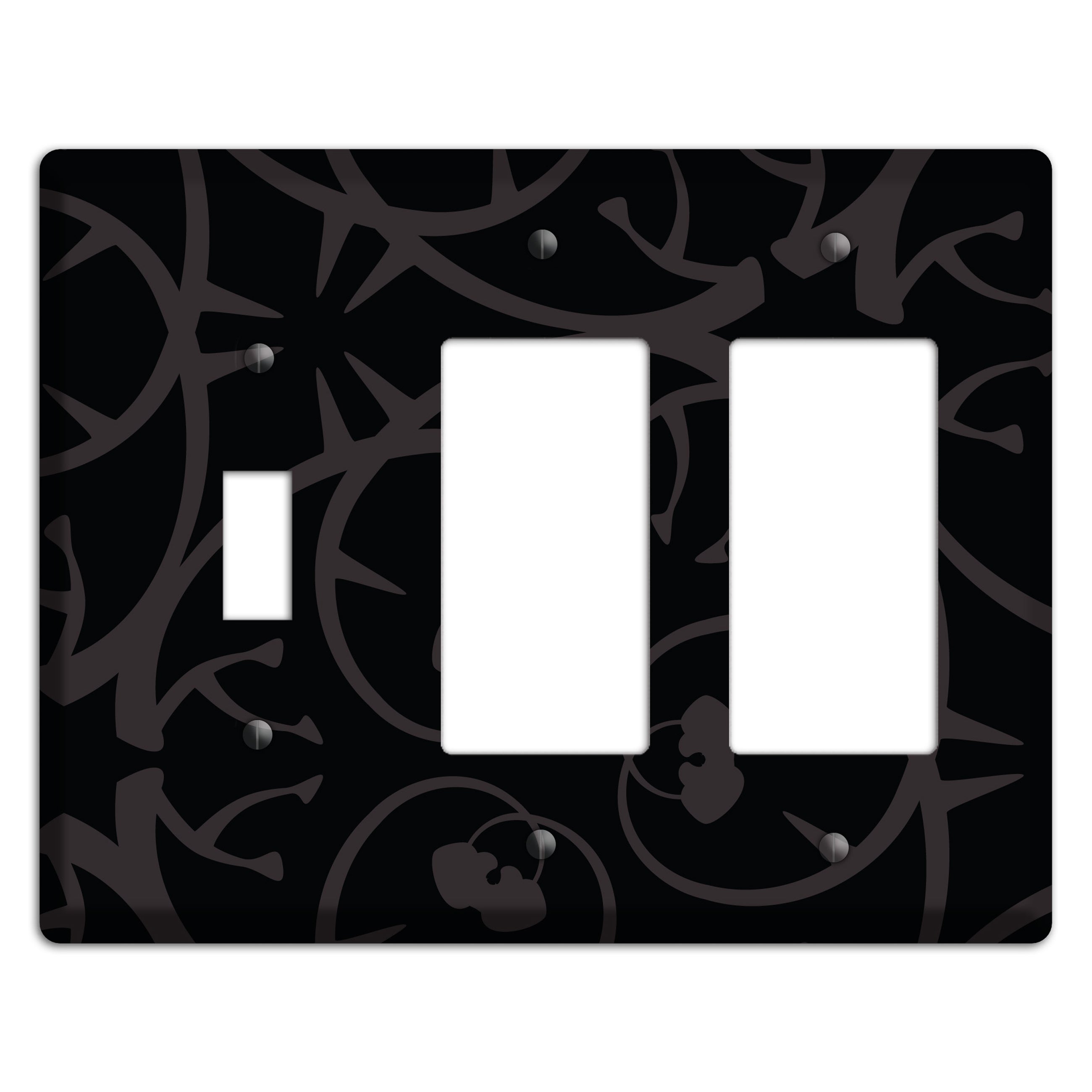 Black with Grey Abstract Swirl Toggle / 2 Rocker Wallplate