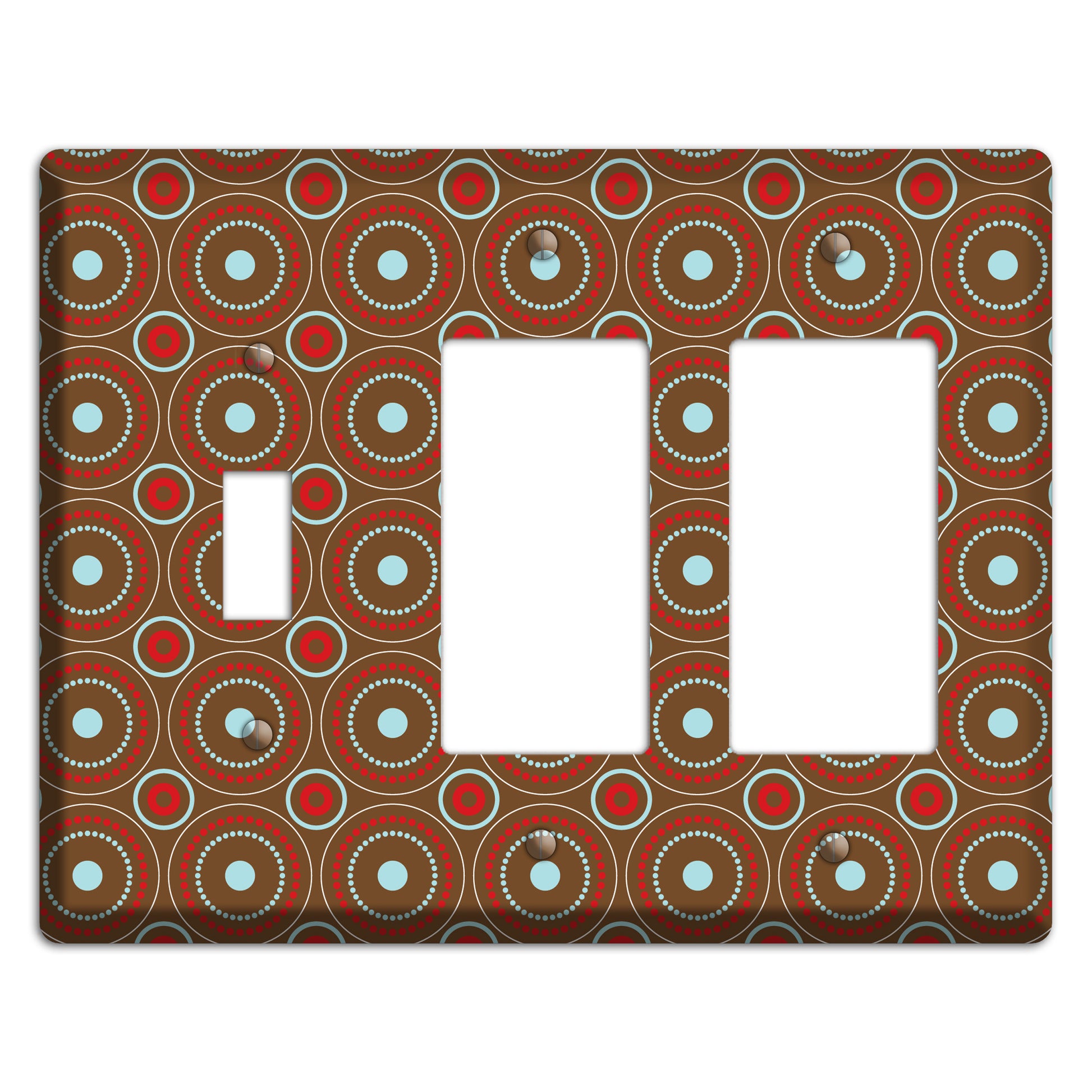 Brown with Red and Dusty Blue Retro Suzani Toggle / 2 Rocker Wallplate