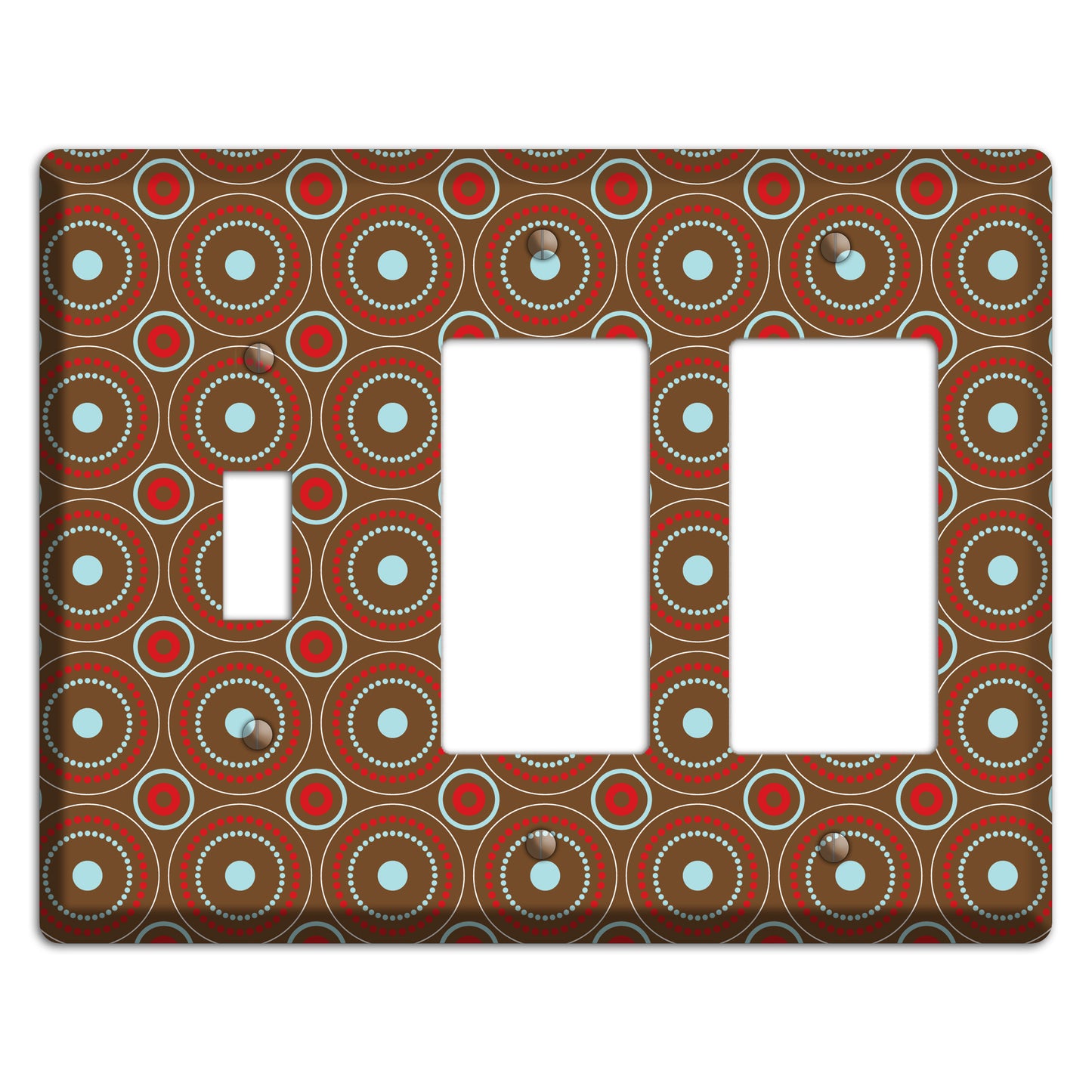 Brown with Red and Dusty Blue Retro Suzani Toggle / 2 Rocker Wallplate