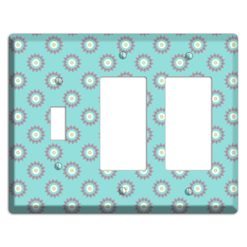Turquoise with Suzani Dots Toggle / 2 Rocker Wallplate