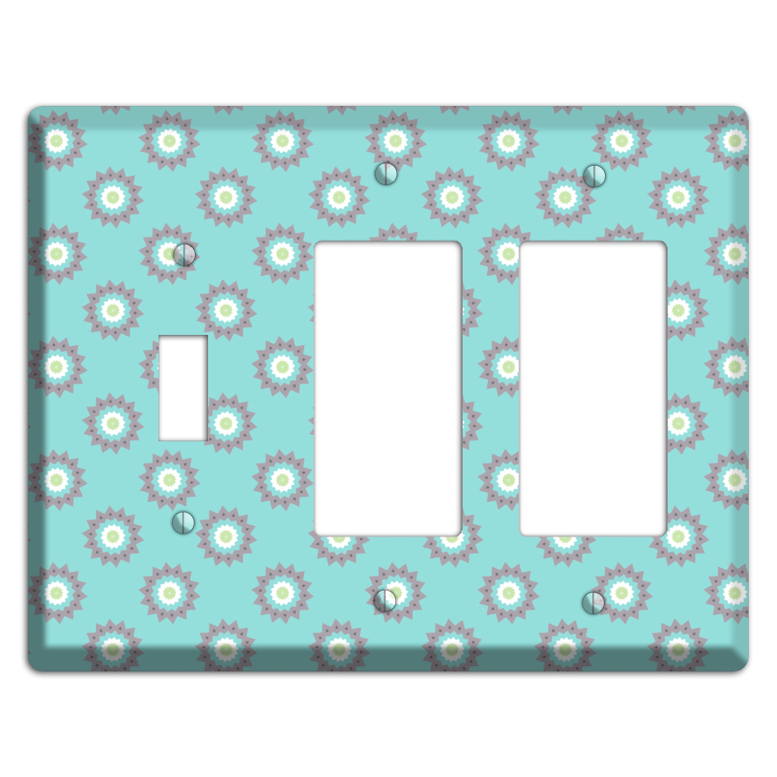 Turquoise with Suzani Dots Toggle / 2 Rocker Wallplate