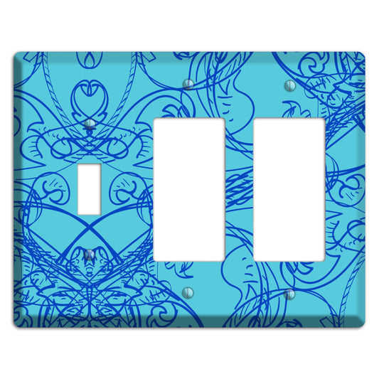 Turquoise Deco Sketch Toggle / 2 Rocker Wallplate