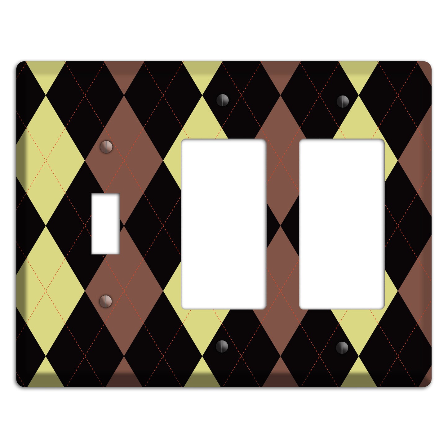 Yellow and Brown Argyle Toggle / 2 Rocker Wallplate