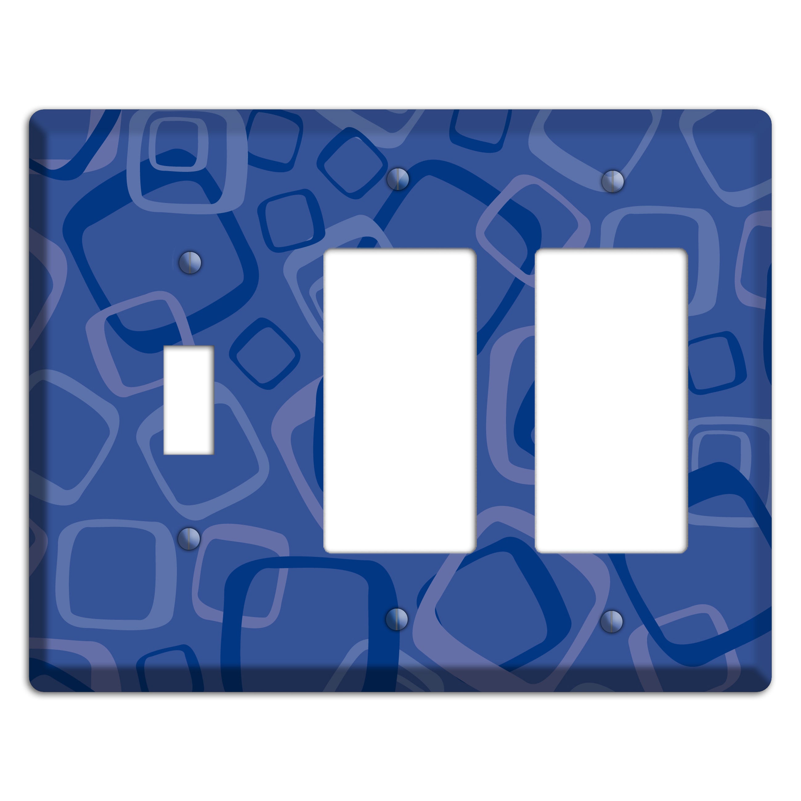 Multi Blue Random Retro Squares Toggle / 2 Rocker Wallplate