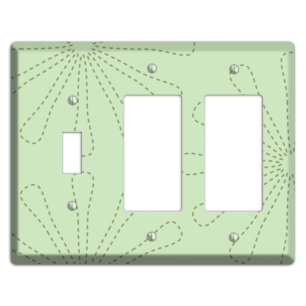Sage Retro Stipple Floral Contour Toggle / 2 Rocker Wallplate