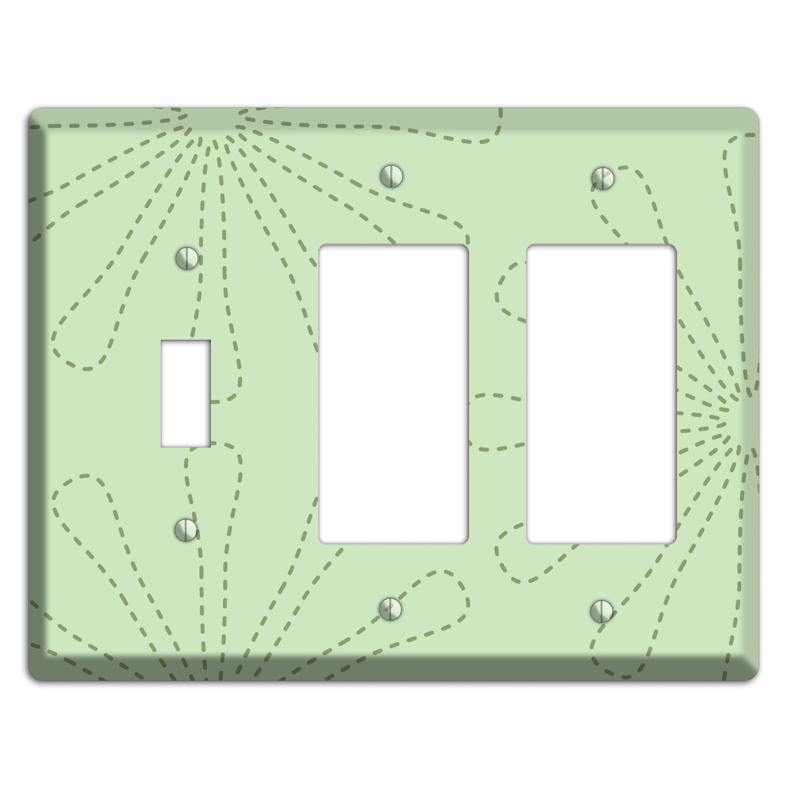 Sage Retro Stipple Floral Contour Toggle / 2 Rocker Wallplate