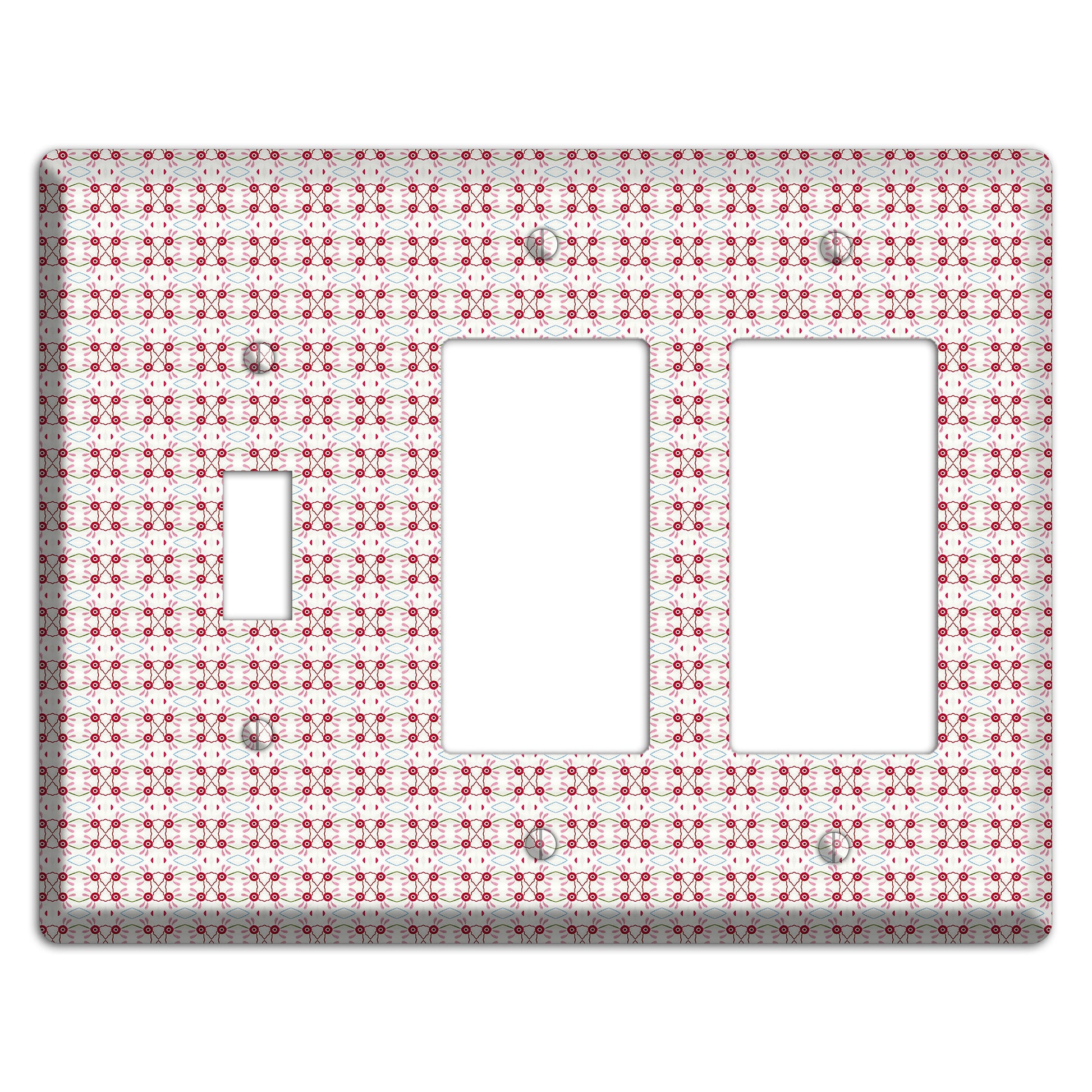 White with Red Ball and Stick Tapestry Toggle / 2 Rocker Wallplate