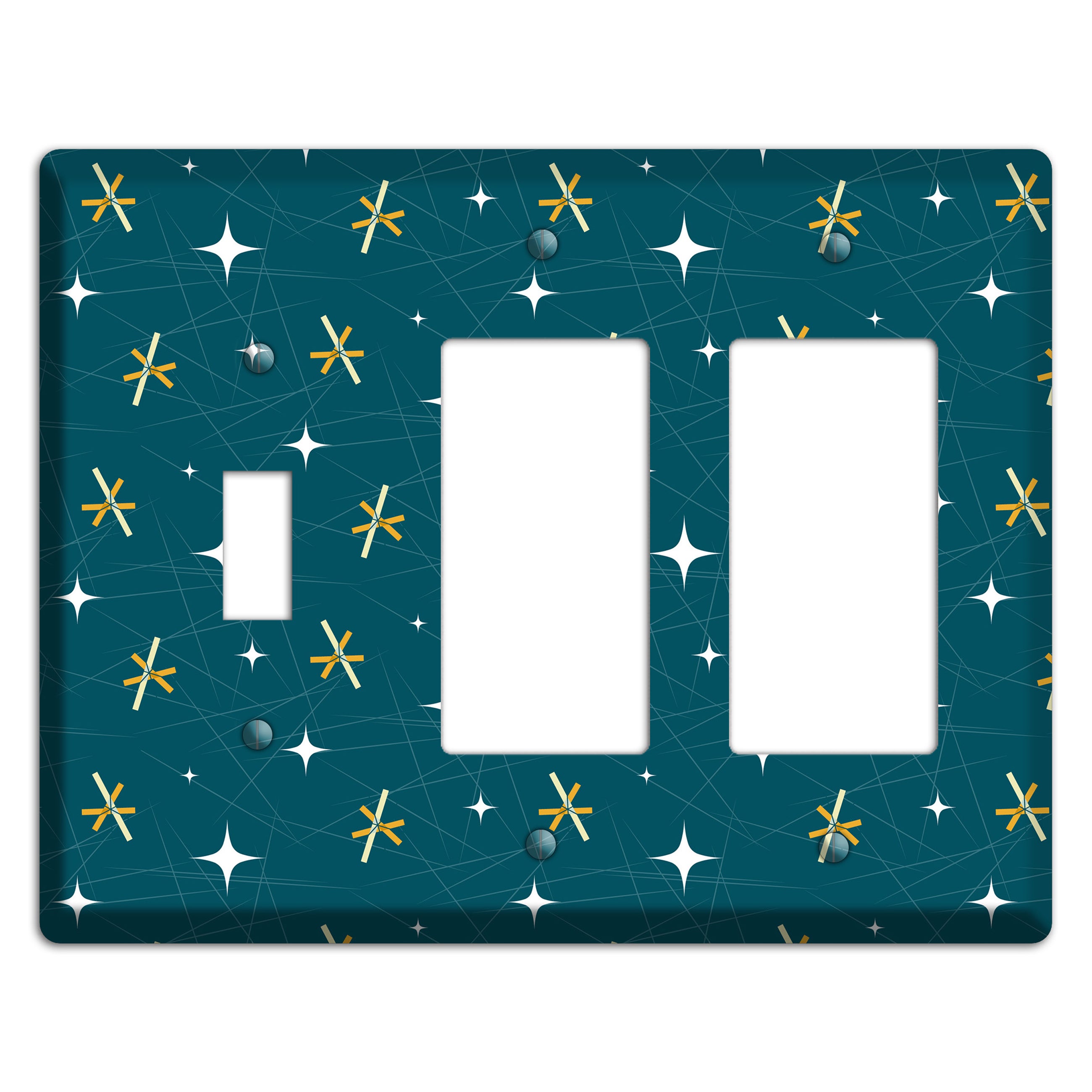Navy Mid-Century Atomic Toggle / 2 Rocker Wallplate