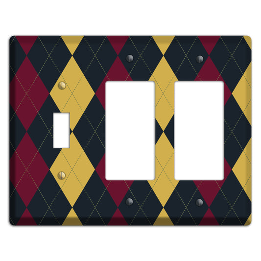 Deep Red and Yellow Argyle Toggle / 2 Rocker Wallplate
