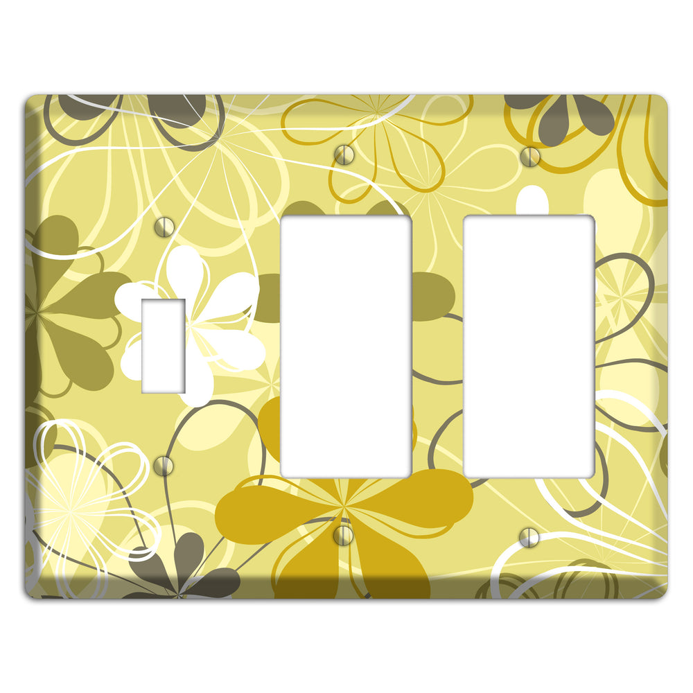 Olive Retro Flowers Toggle / 2 Rocker Wallplate
