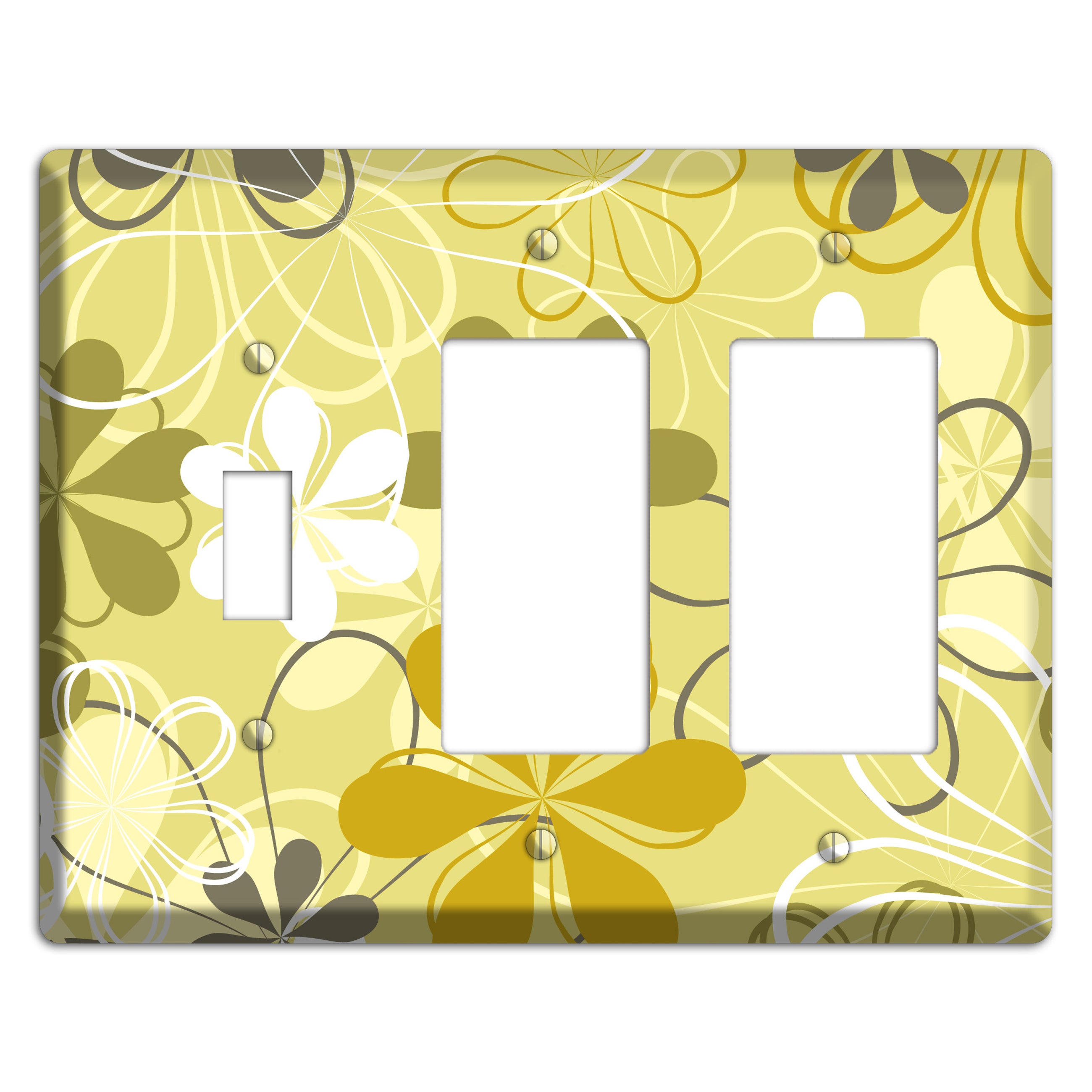 Olive Retro Flowers Toggle / 2 Rocker Wallplate