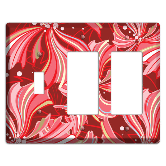 Red Deco Blossoms Toggle / 2 Rocker Wallplate