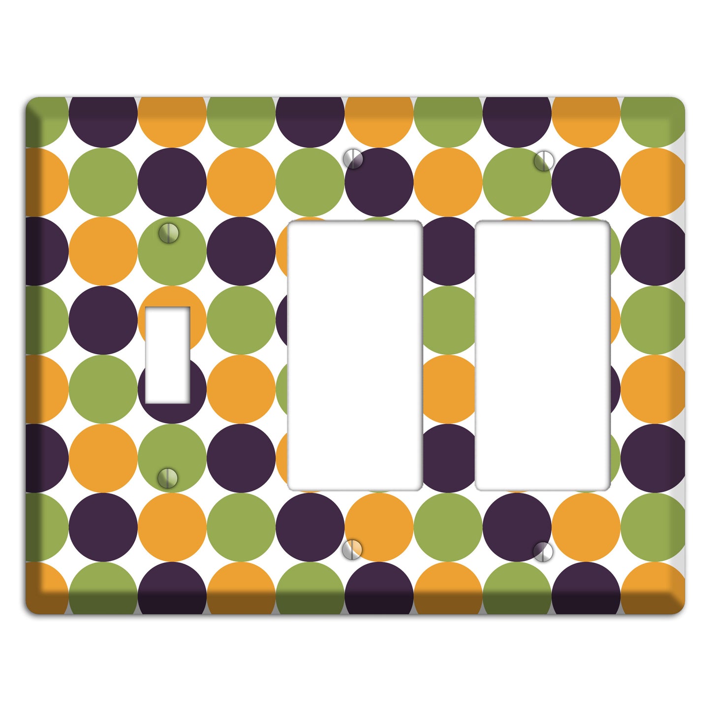 Olive Eggplant Orange Tiled Dots Toggle / 2 Rocker Wallplate