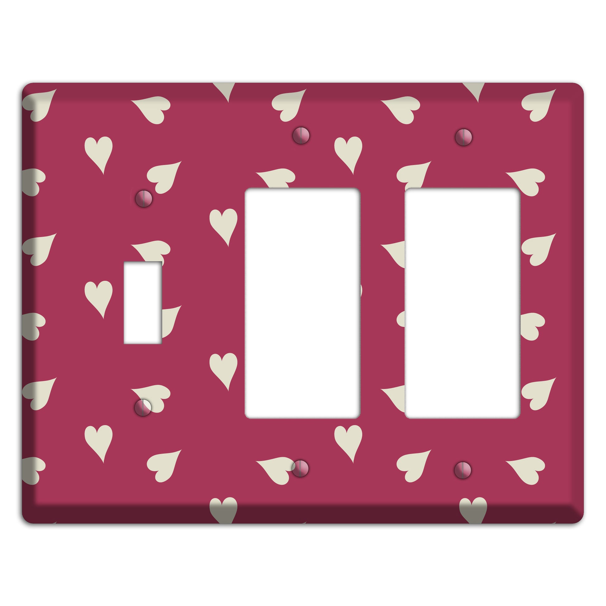 Fuschia with White Hearts Toggle / 2 Rocker Wallplate
