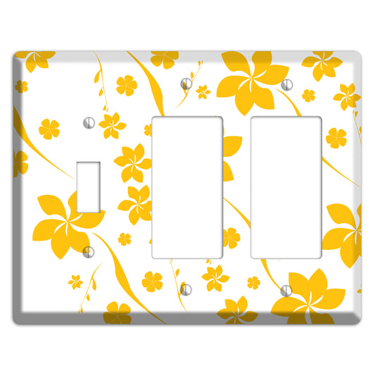 White with Yellow Flower Toggle / 2 Rocker Wallplate