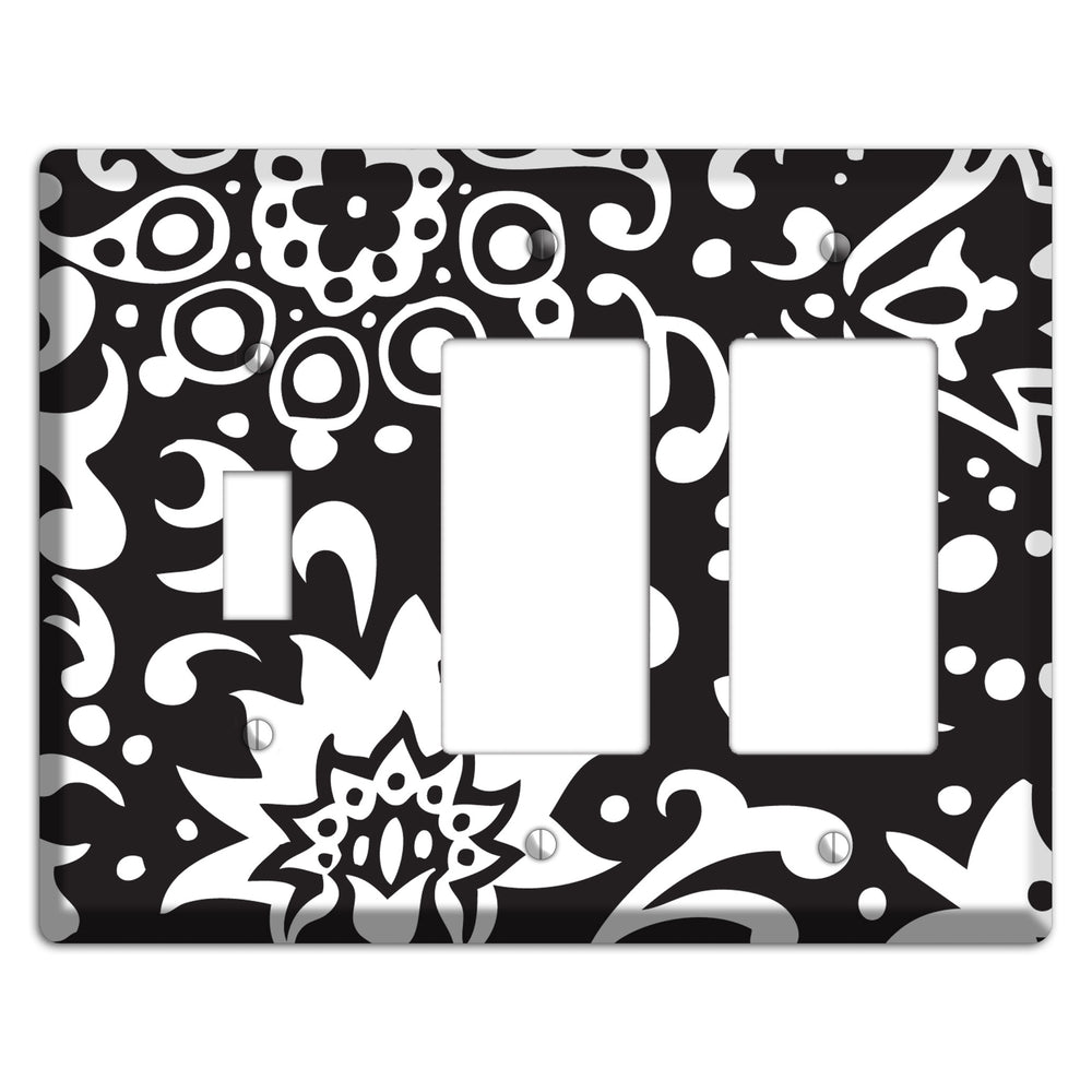 Black with White Boteh Toggle / 2 Rocker Wallplate