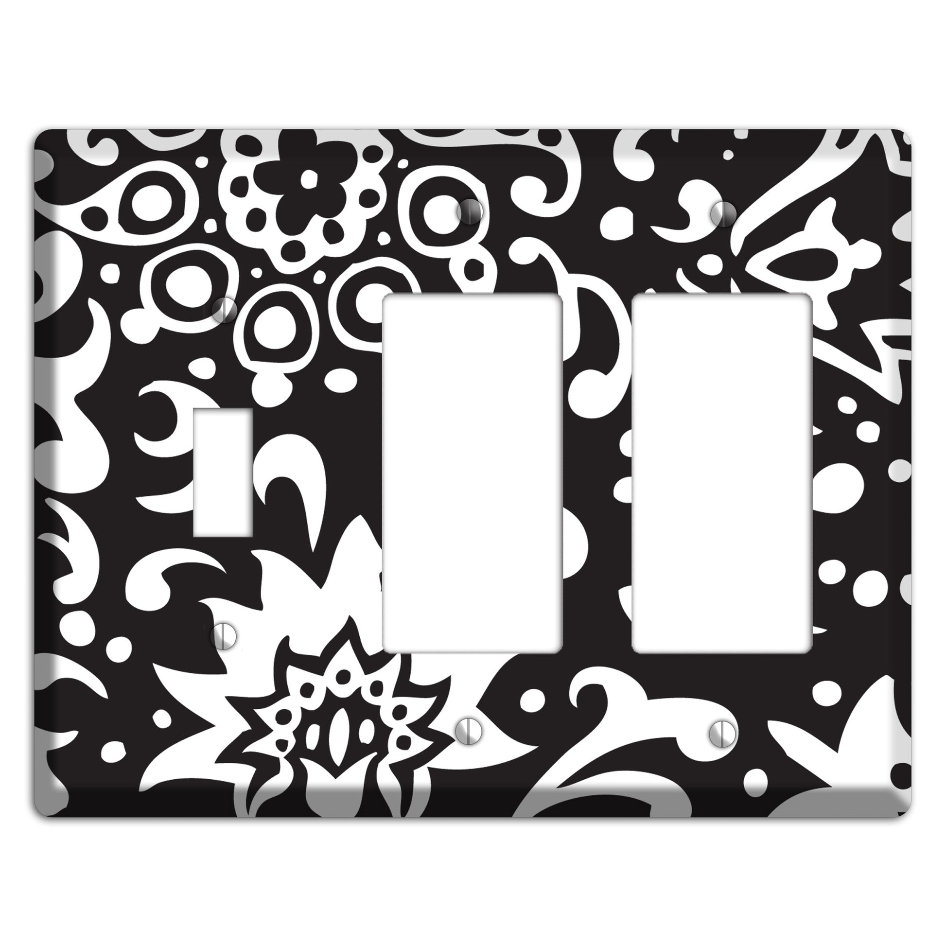 Black with White Boteh Toggle / 2 Rocker Wallplate