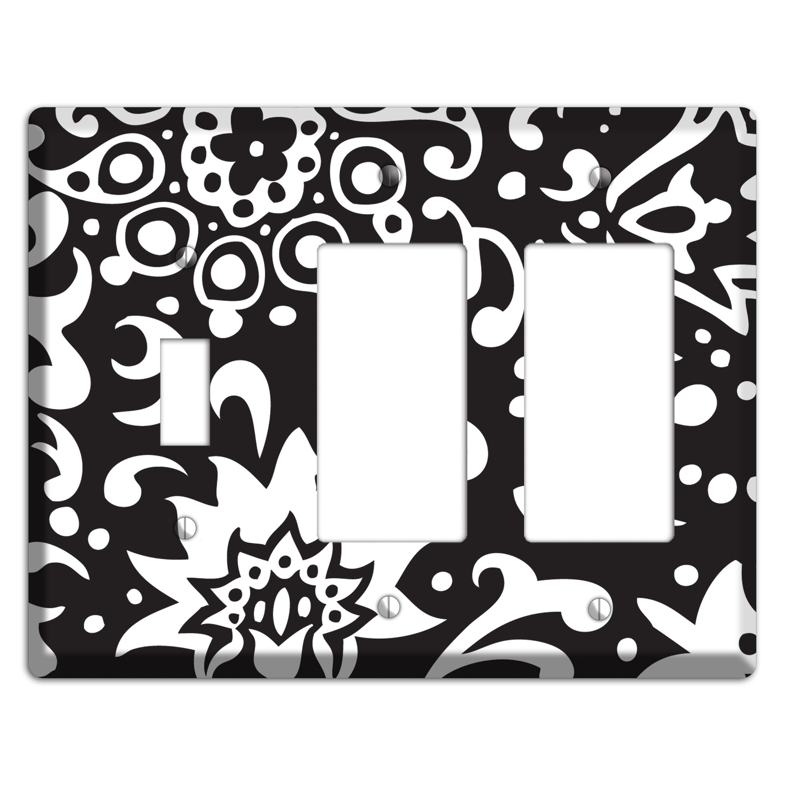 Black with White Boteh Toggle / 2 Rocker Wallplate