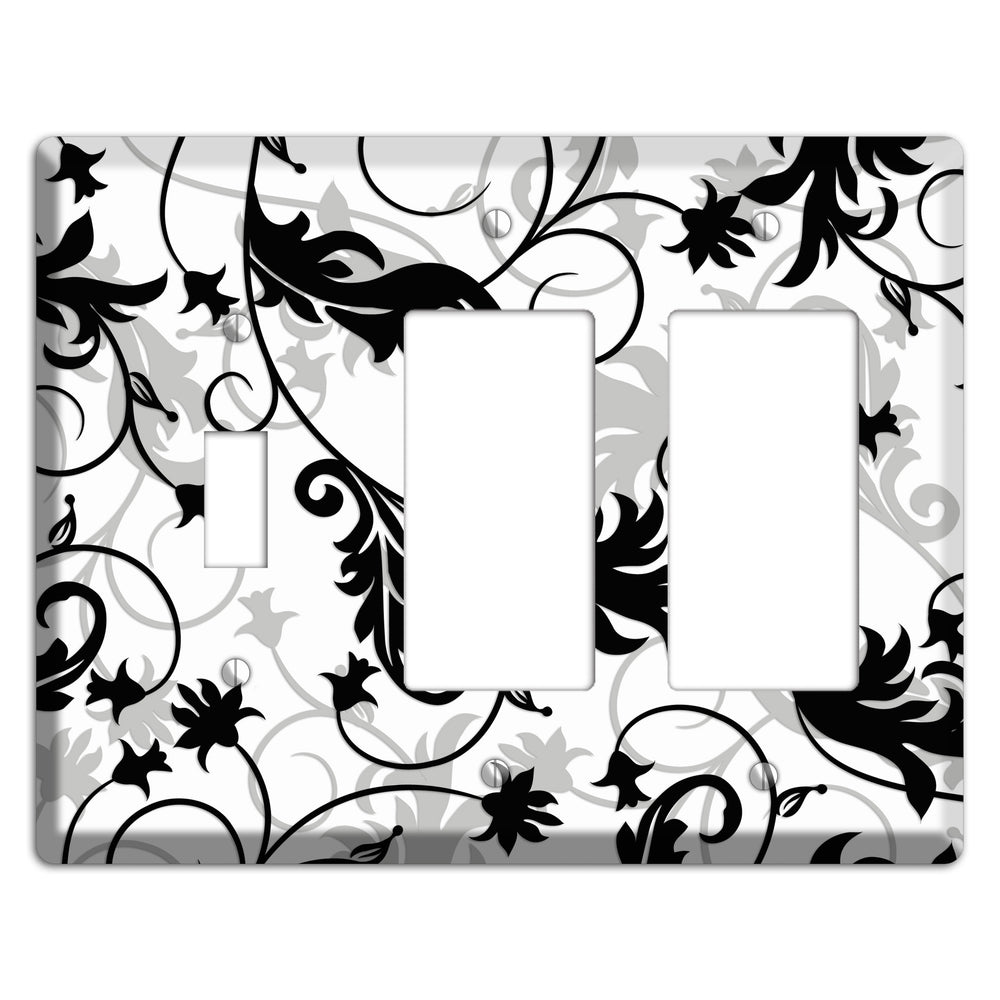 Black White and Grey Victorian Sprig Toggle / 2 Rocker Wallplate