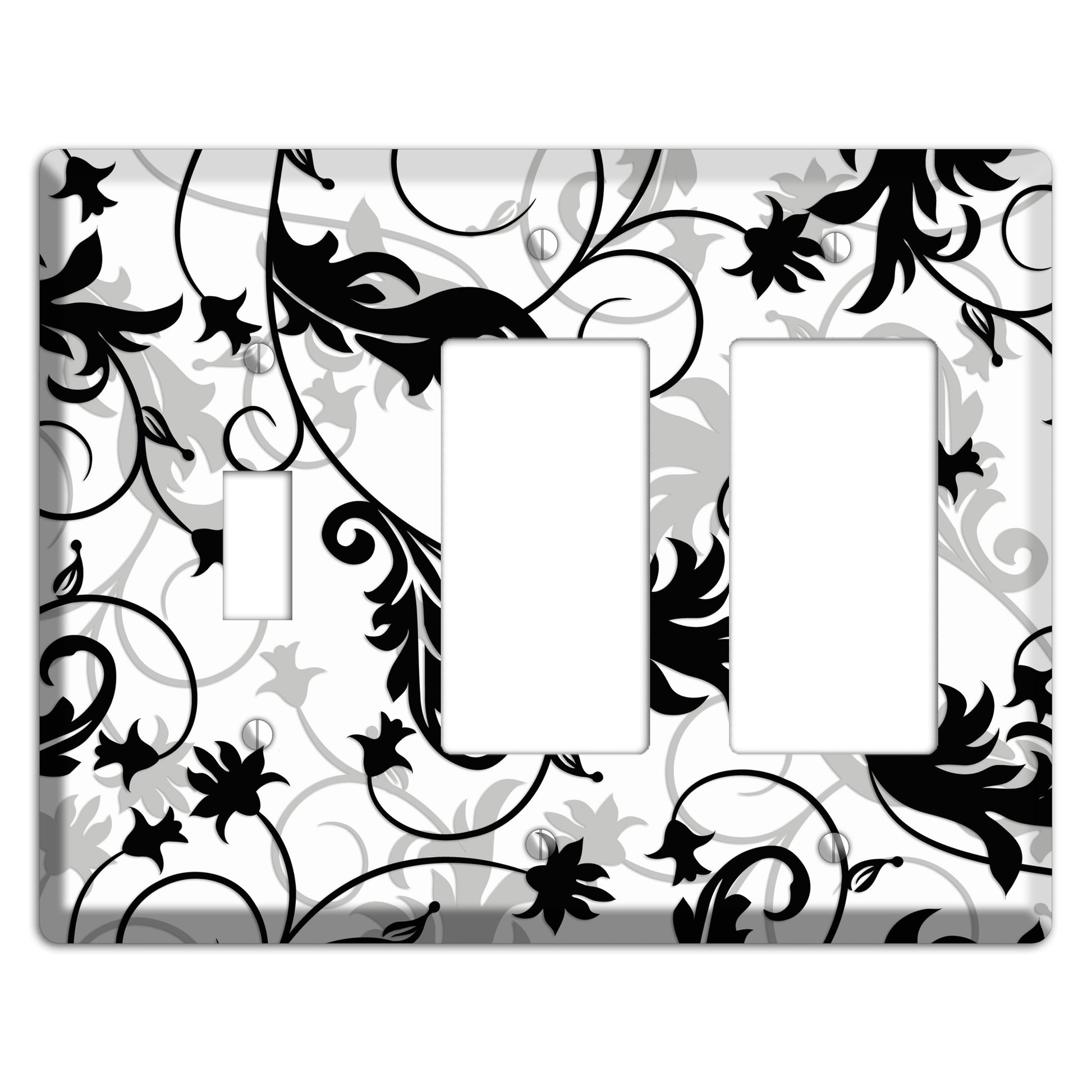 Black White and Grey Victorian Sprig Toggle / 2 Rocker Wallplate