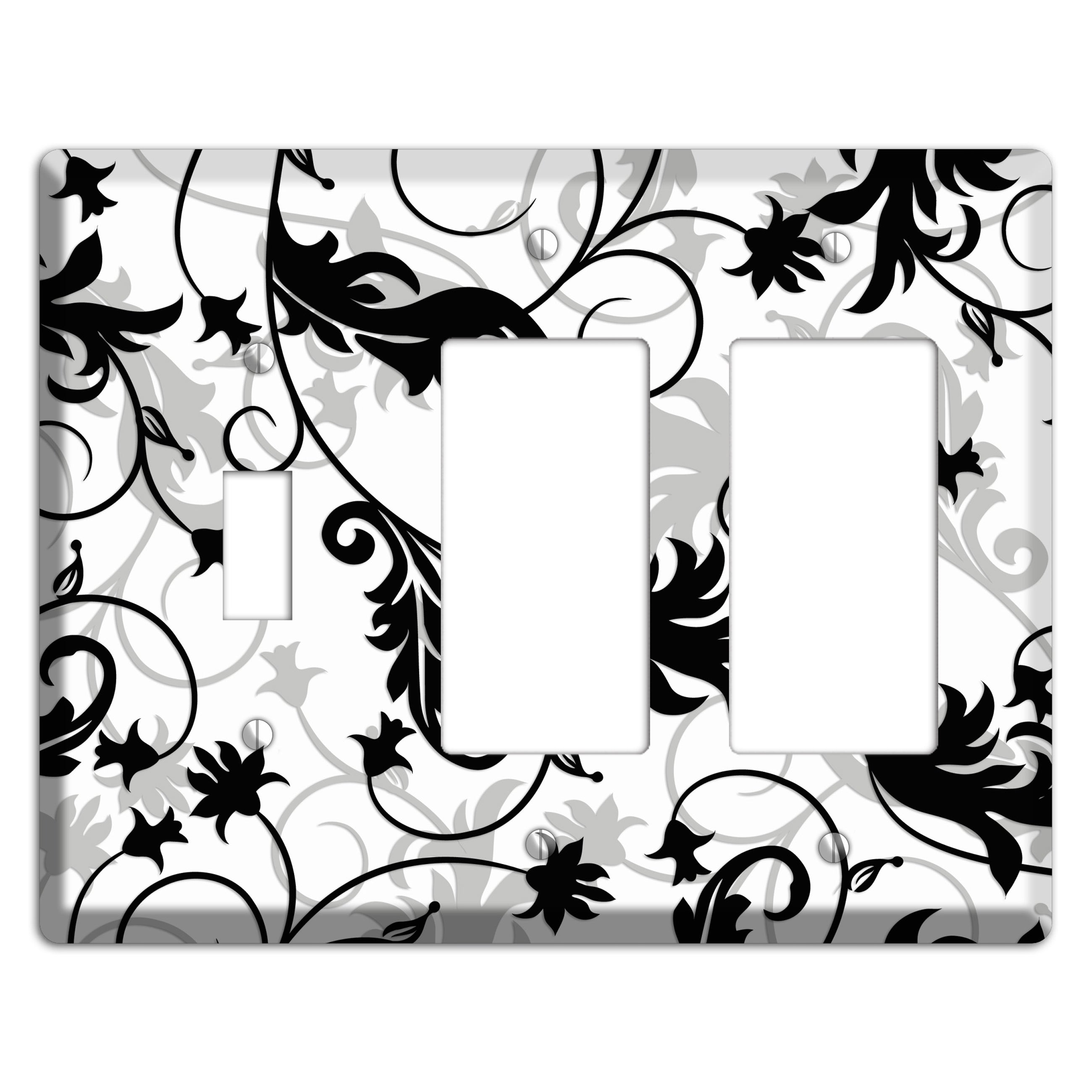 Black White and Grey Victorian Sprig Toggle / 2 Rocker Wallplate