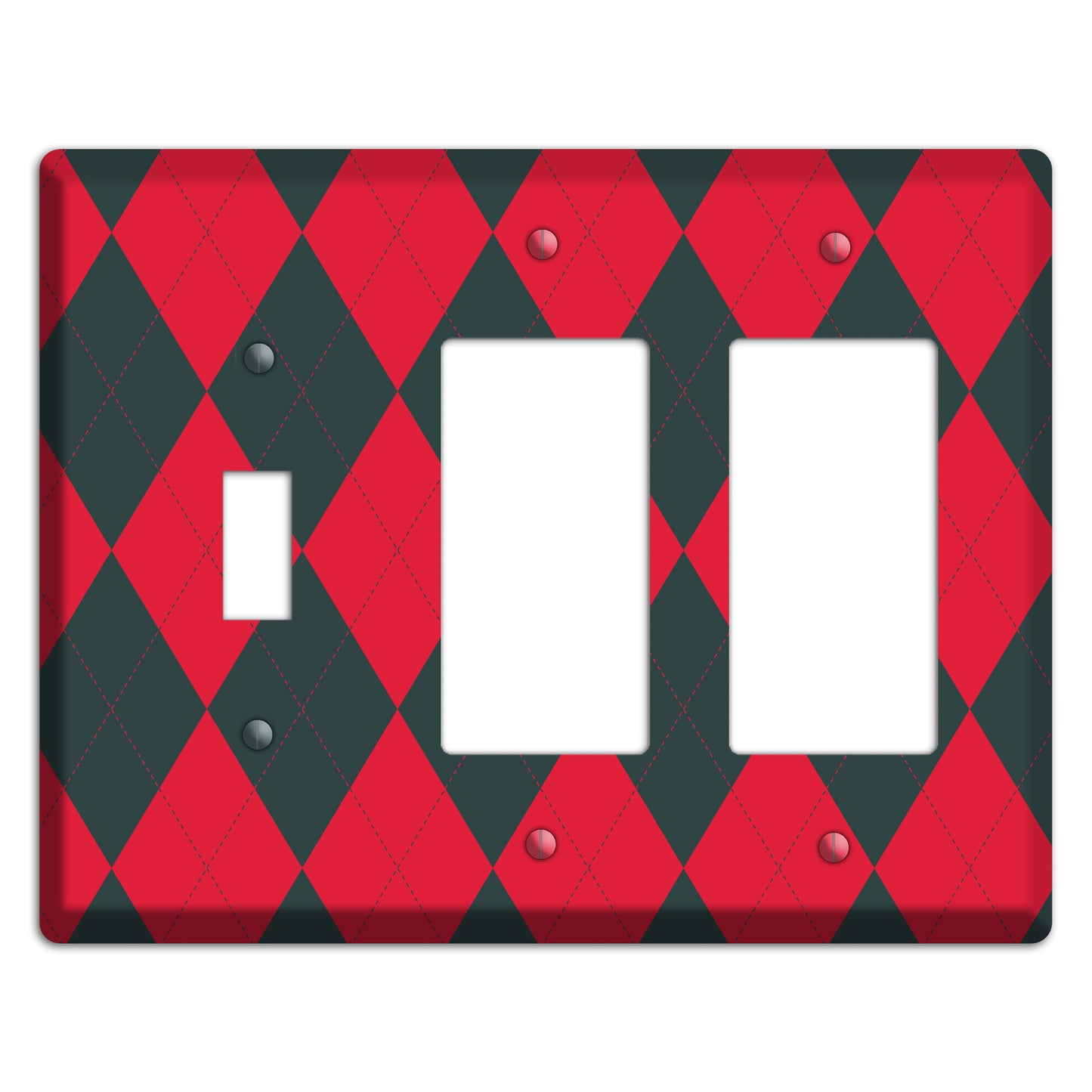 Red and Black Argyle Toggle / 2 Rocker Wallplate