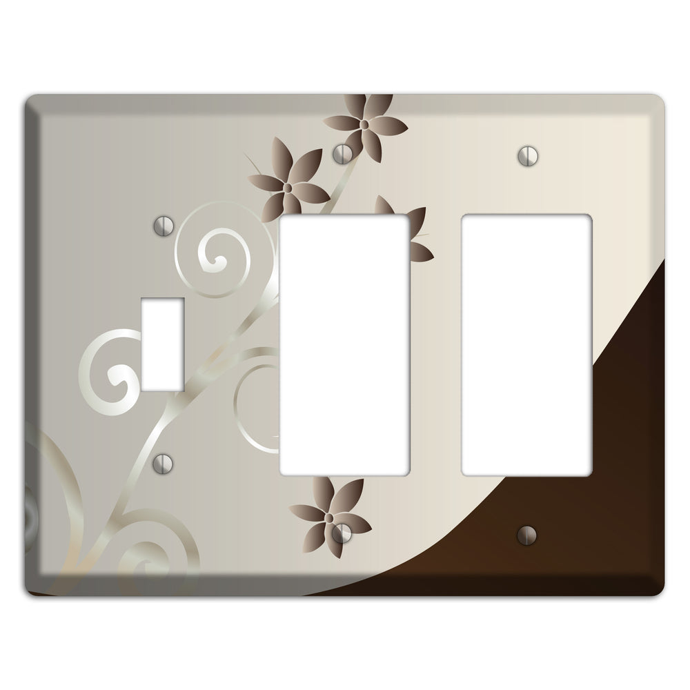 Grey Floral Swirl Sprig Toggle / 2 Rocker Wallplate
