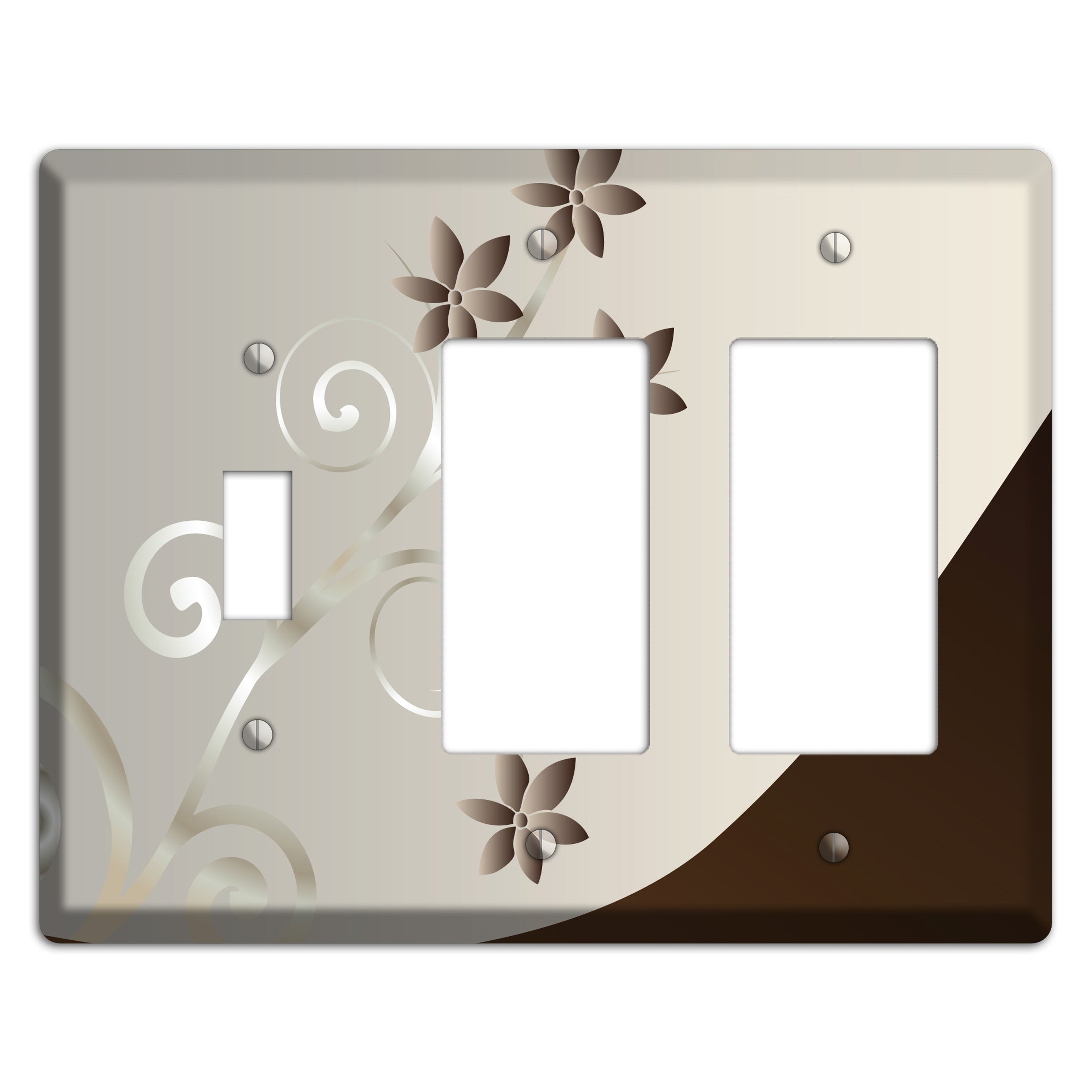 Grey Floral Swirl Sprig Toggle / 2 Rocker Wallplate