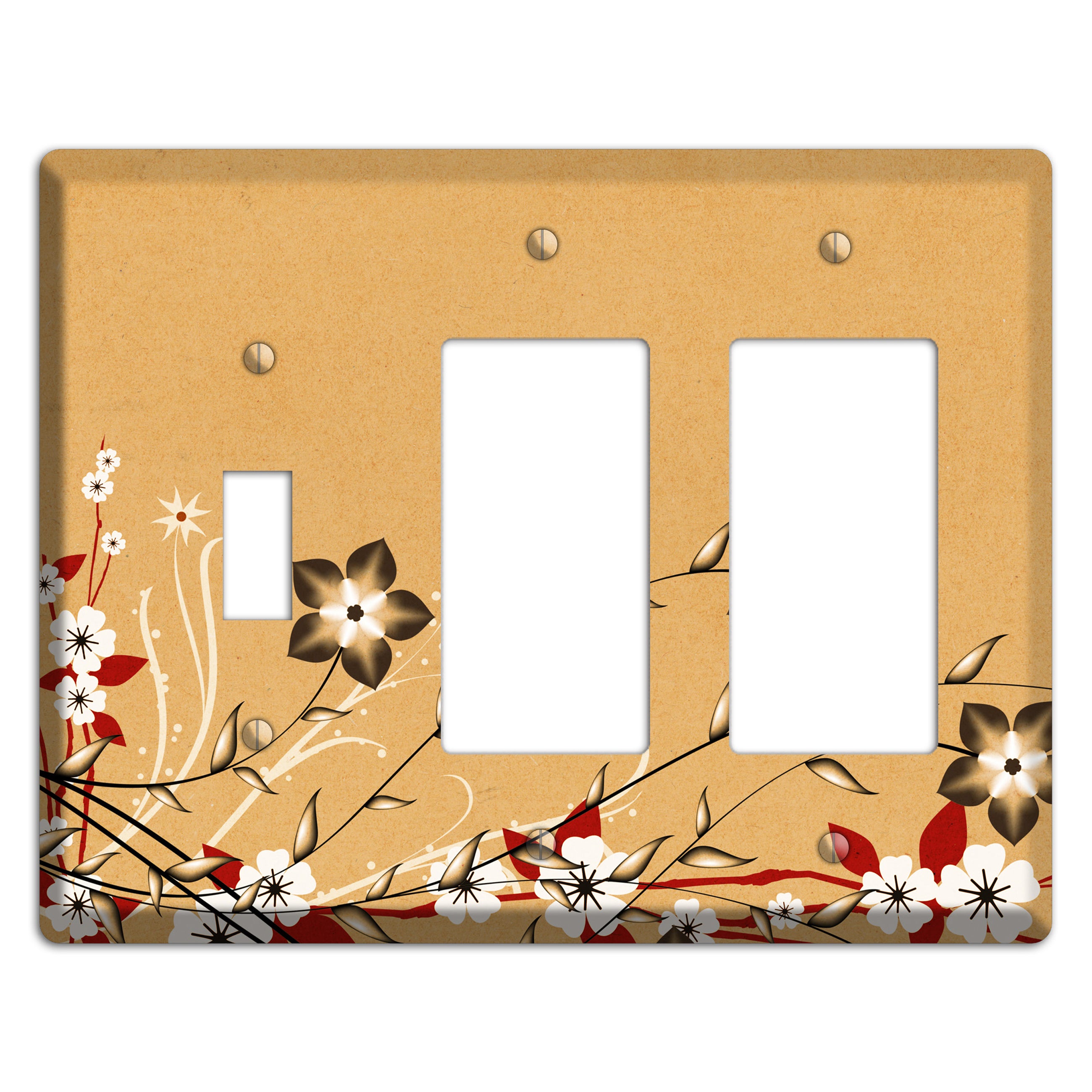 Delicate Red Flowers 2 Toggle / 2 Rocker Wallplate