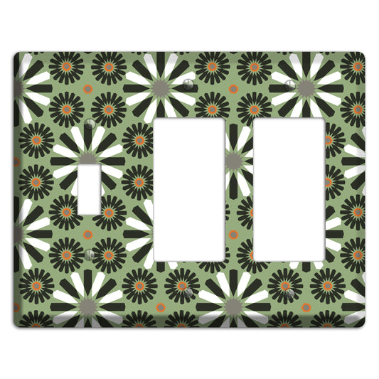 Olive with Scandinavian Floral Toggle / 2 Rocker Wallplate