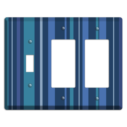 Multi Blue Vertical Stripes Toggle / 2 Rocker Wallplate