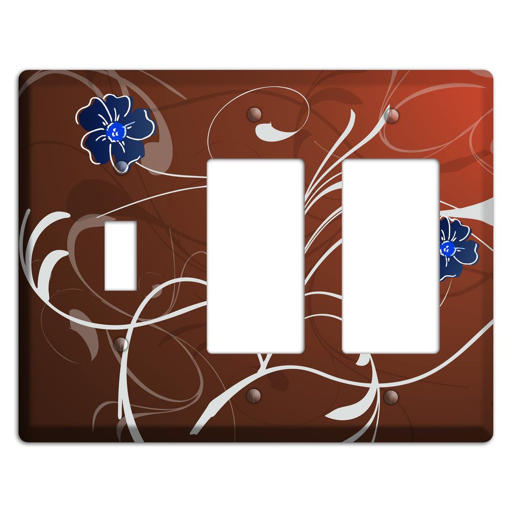 Brown Flower with Swirl Toggle / 2 Rocker Wallplate