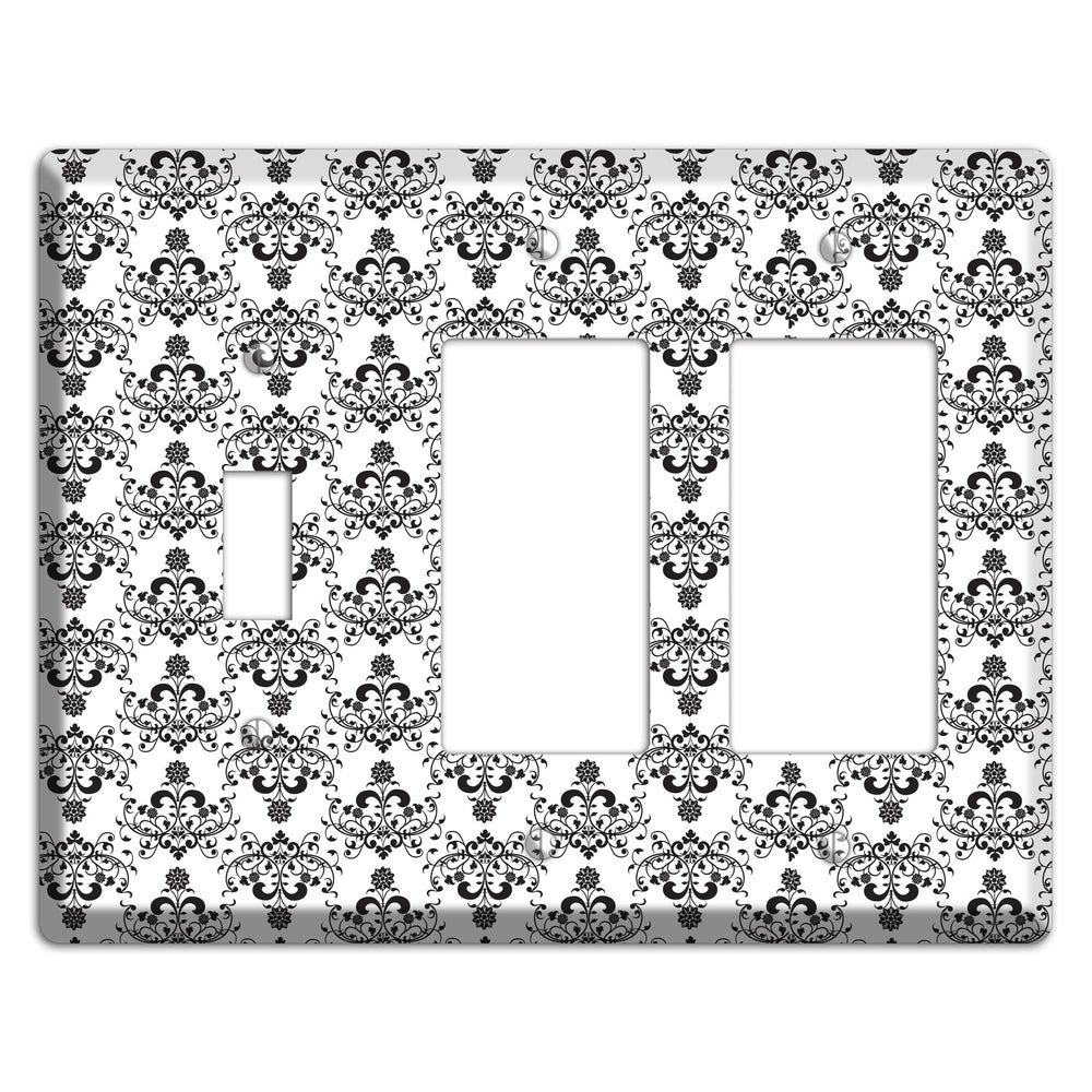 White with Black Cartouche Half Drop Toggle / 2 Rocker Wallplate