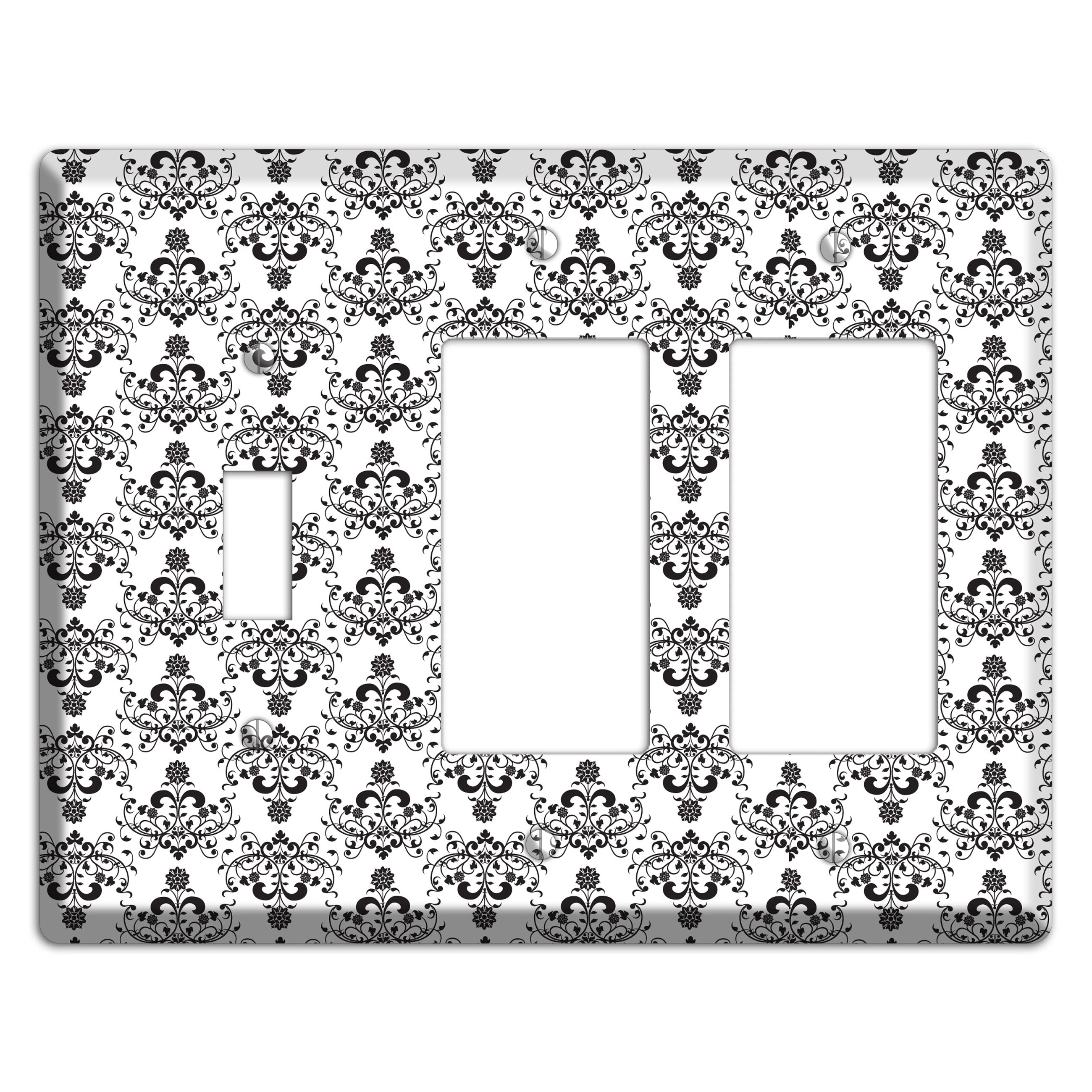 White with Black Cartouche Half Drop Toggle / 2 Rocker Wallplate