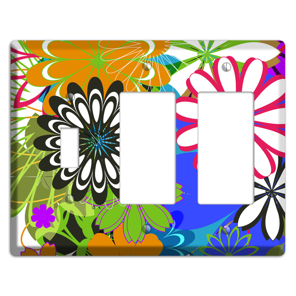 Multi Retro Flowers Toggle / 2 Rocker Wallplate