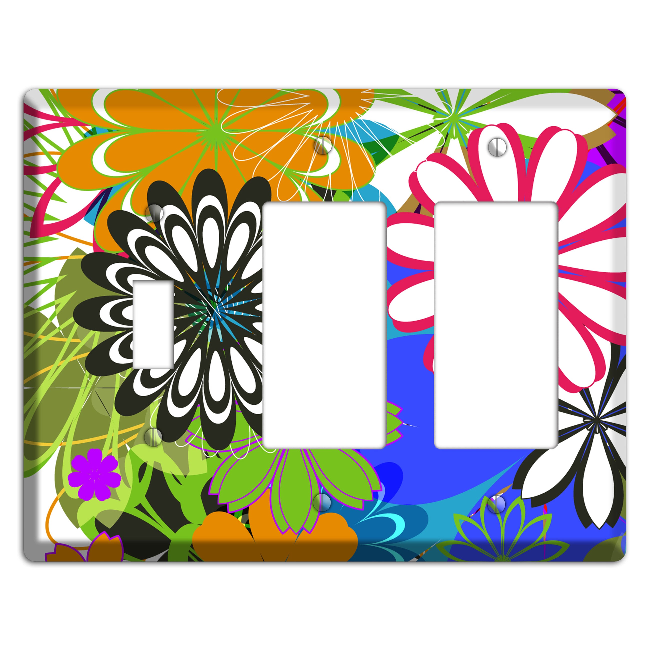 Multi Retro Flowers Toggle / 2 Rocker Wallplate