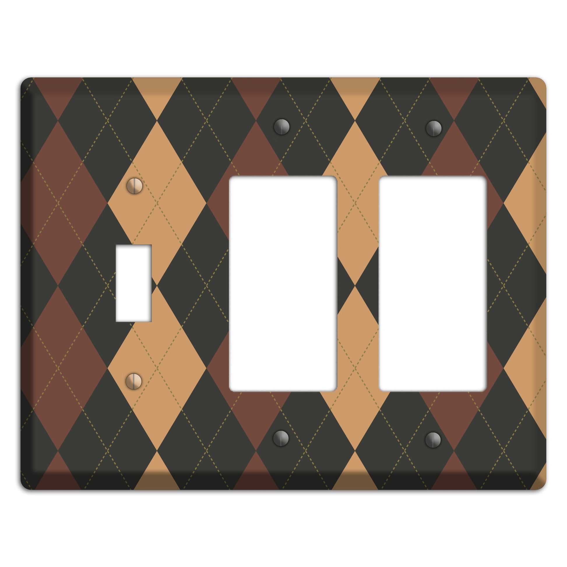 Maroon and Tan Argyle Toggle / 2 Rocker Wallplate