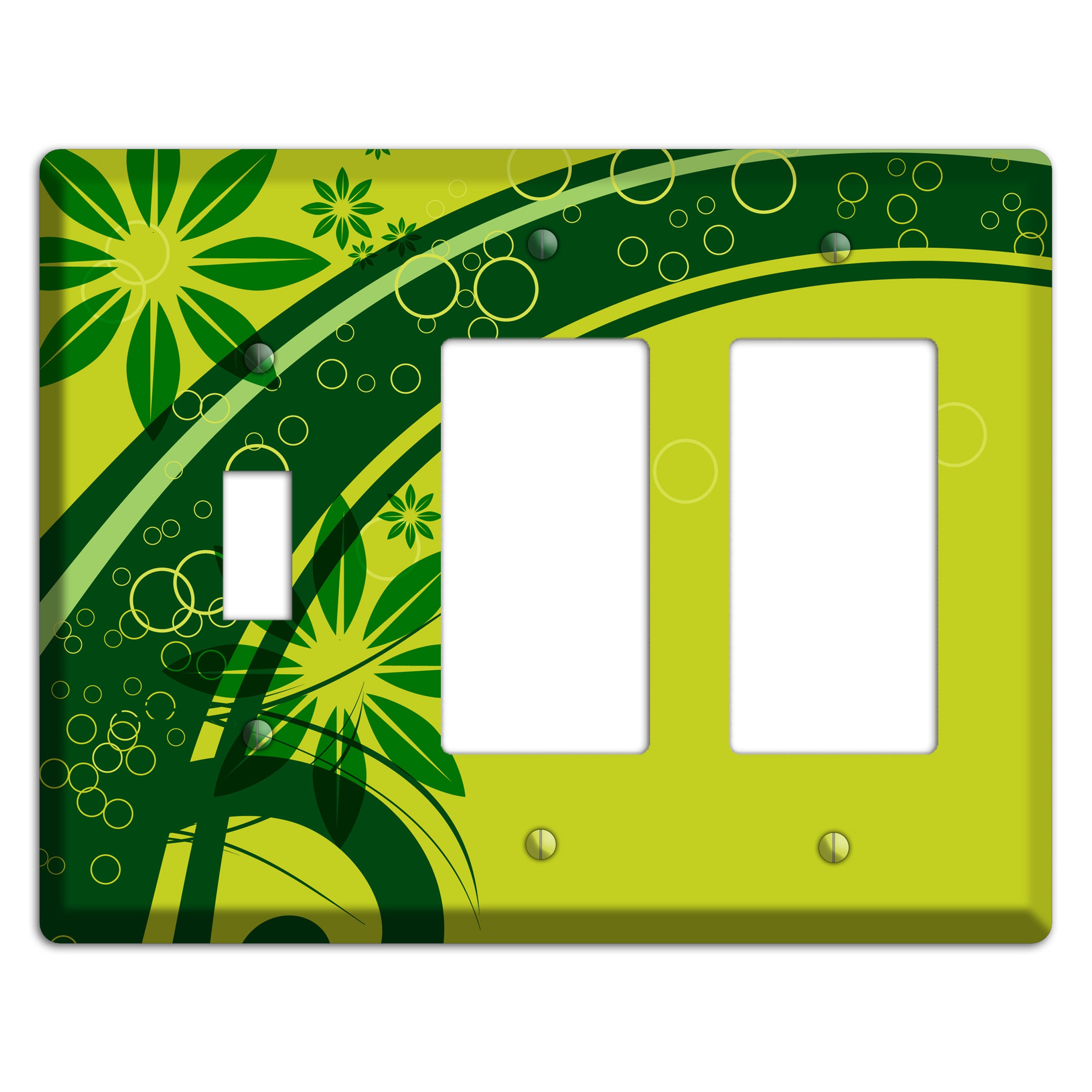 Green Retro Floral Toggle / 2 Rocker Wallplate
