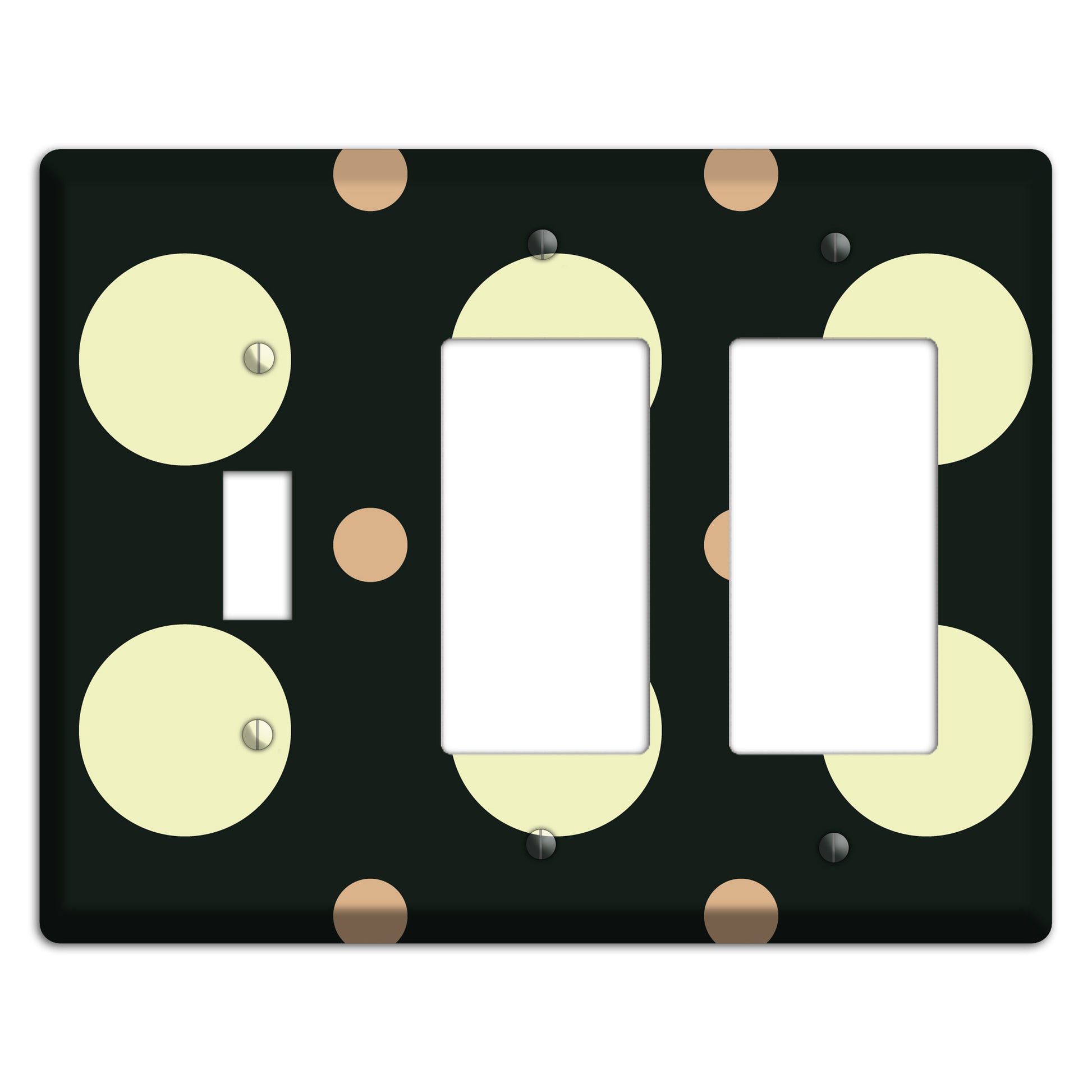 Black with Yellow and Mauve Multi Medium Polka Dots Toggle / 2 Rocker Wallplate